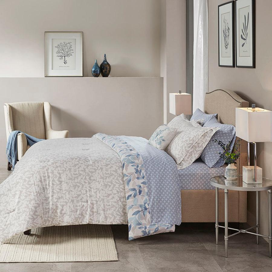 Olliix.com Comforters & Blankets - Sofia Reversible 20 " D Complete Bedding Set Blue Queen