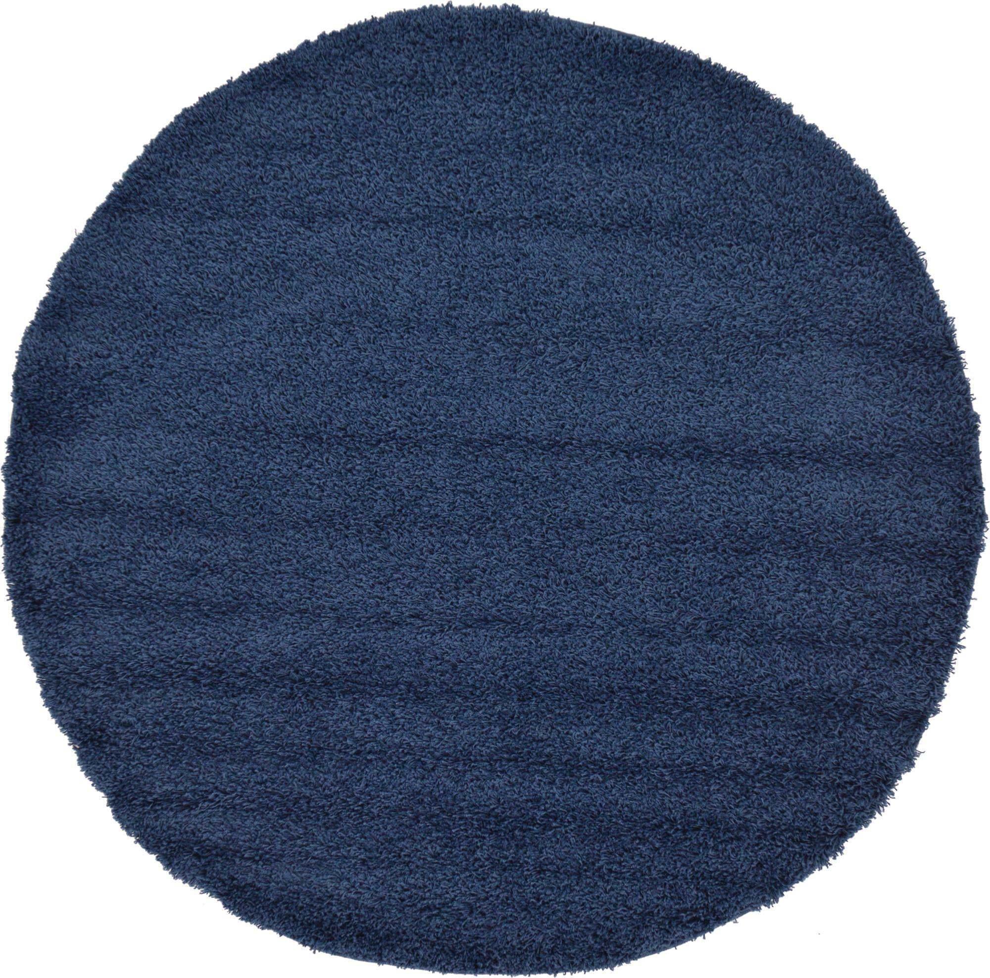 Unique Loom Indoor Rugs - Solid Shag 6 Ft Round Rug Navy Blue
