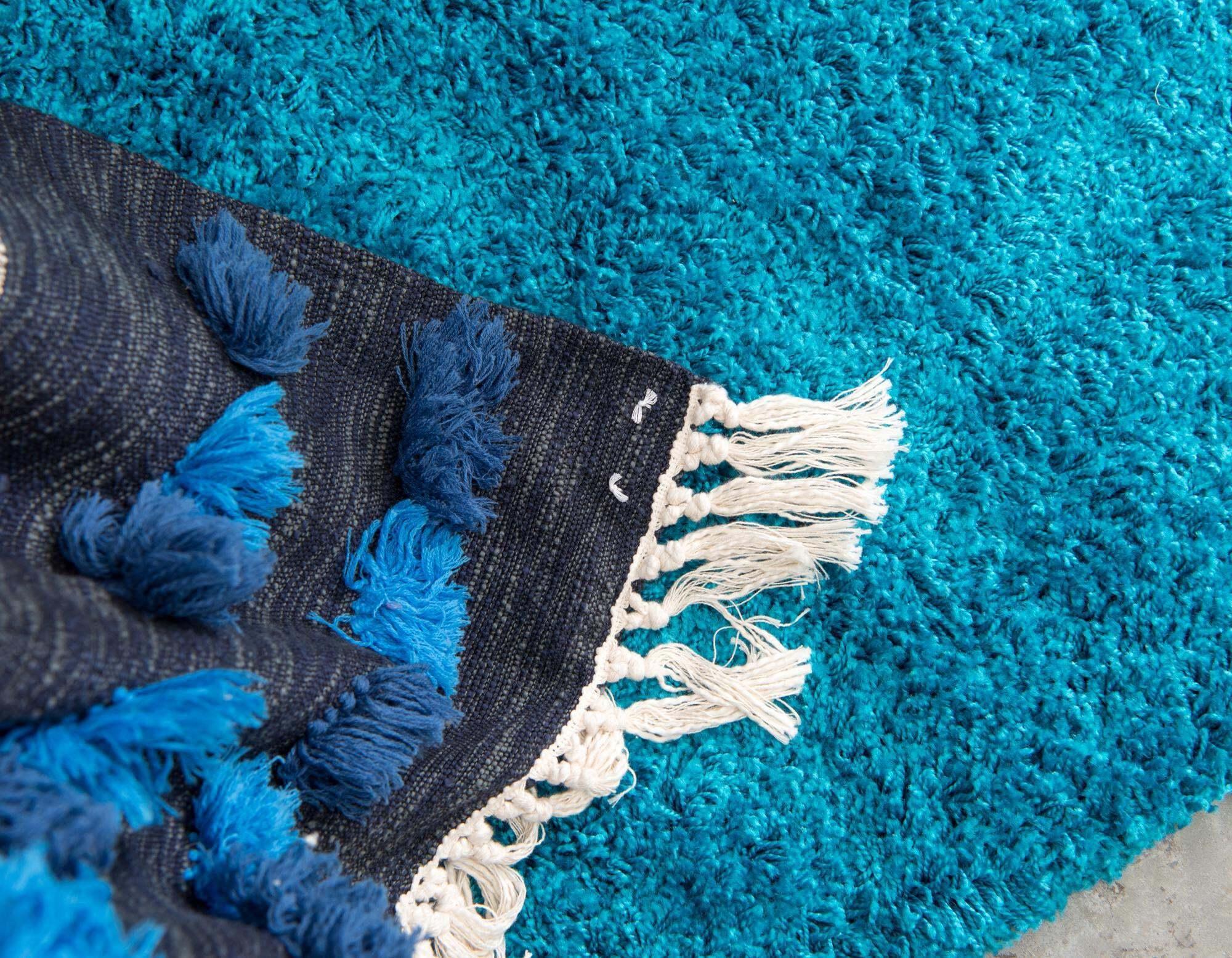 Unique Loom Indoor Rugs - Solid Shag 6 Ft Round Rug Turquoise