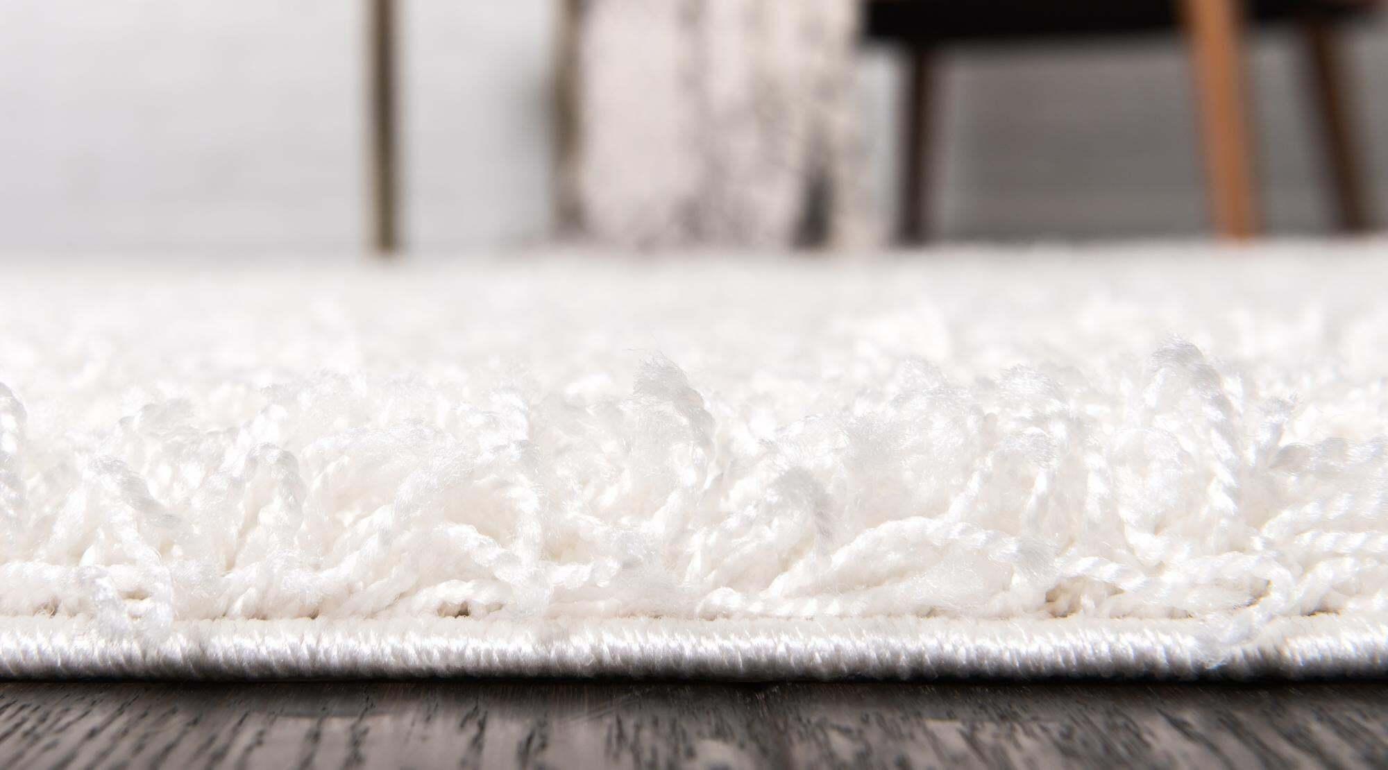 Unique Loom Indoor Rugs - Solid Shag 7 Ft Round Rug Snow White