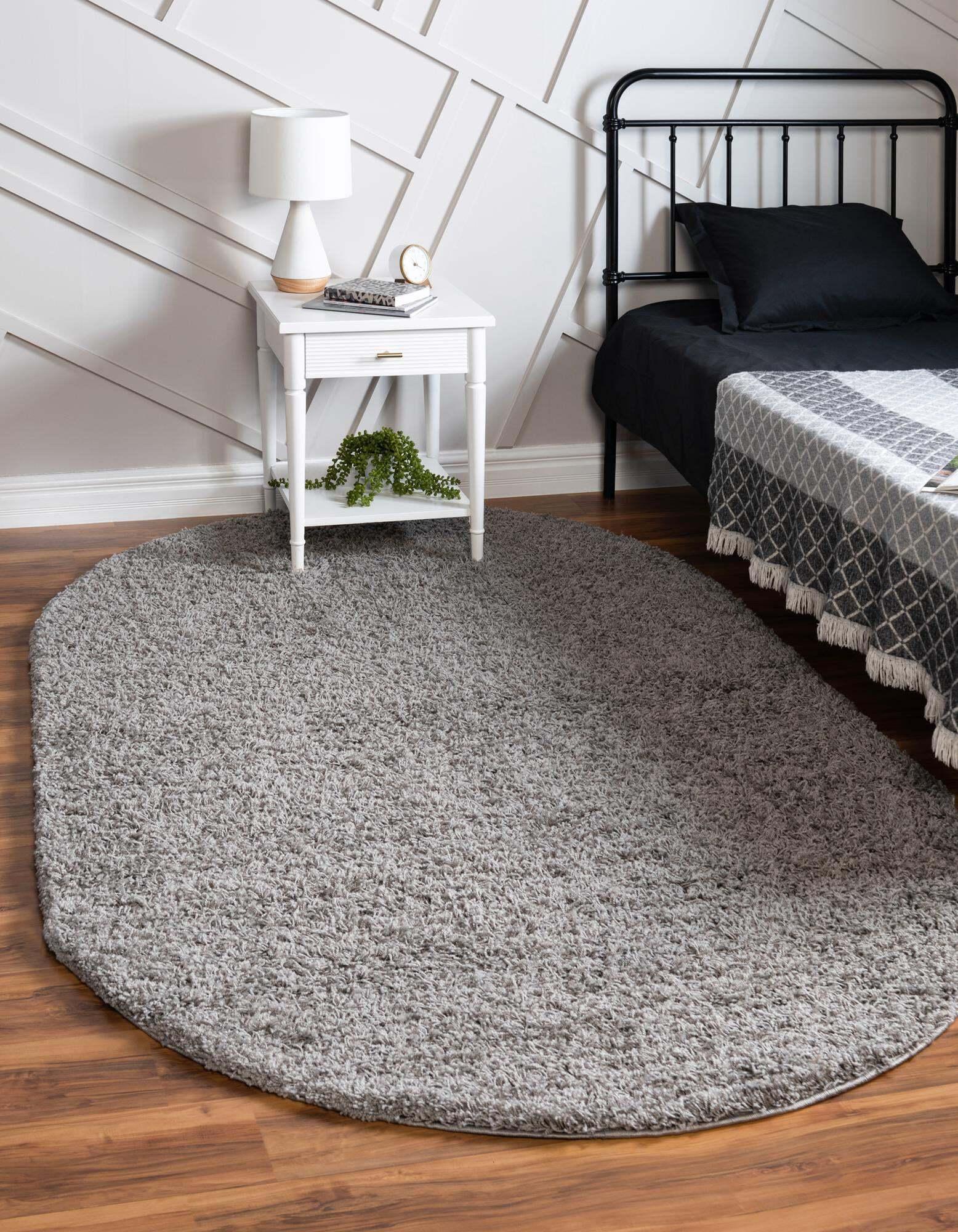 Unique Loom Indoor Rugs - Solid Shag Solid Oval 8x10 Oval Rug Cloud Gray