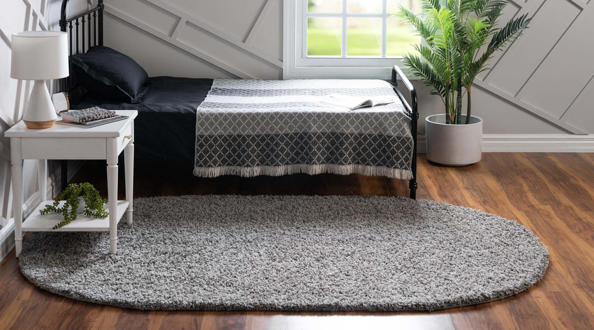 Unique Loom Indoor Rugs - Solid Shag Solid Oval 8x10 Oval Rug Cloud Gray