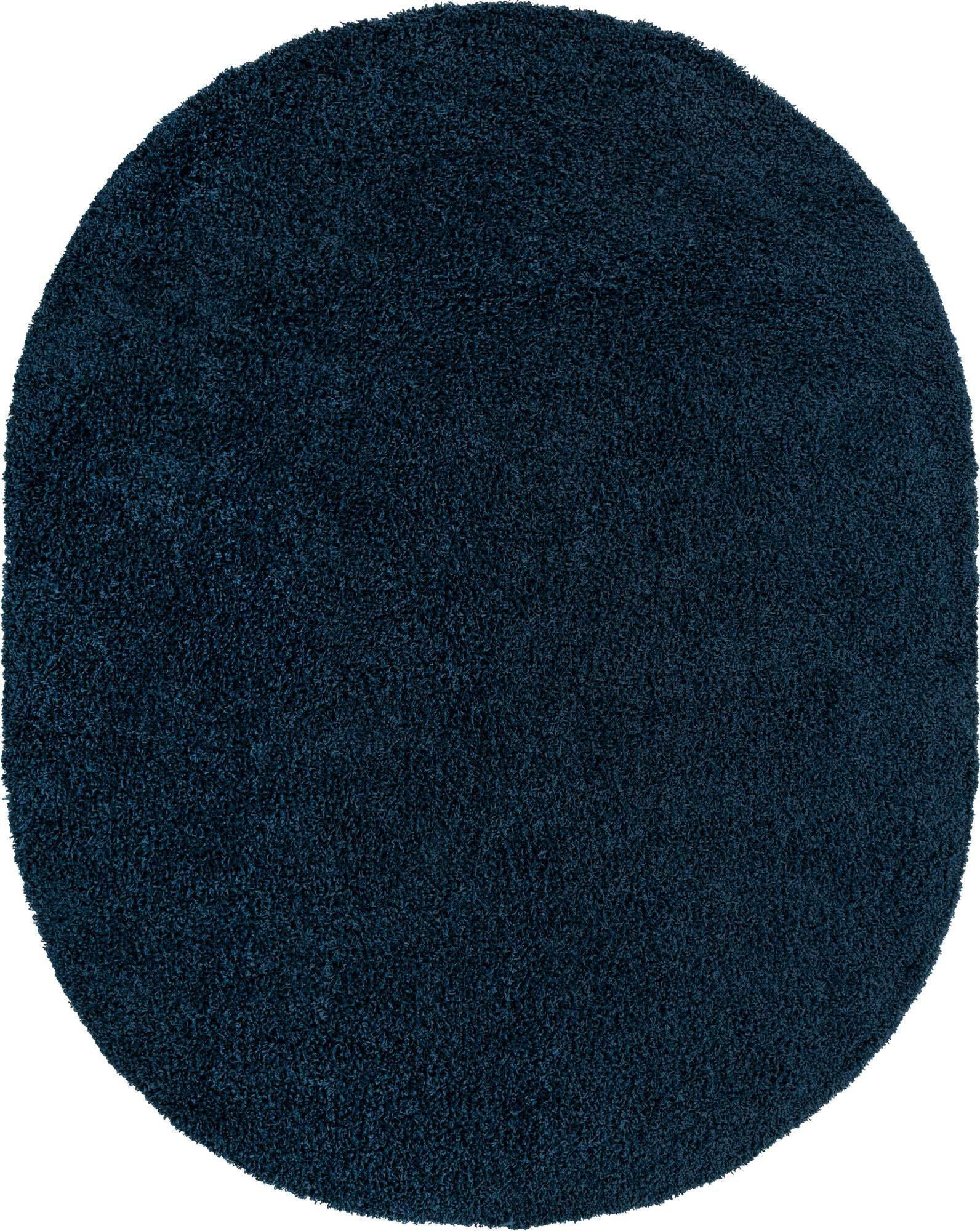 Unique Loom Indoor Rugs - Solid Shag Solid Oval 8x10 Oval Rug Navy Blue