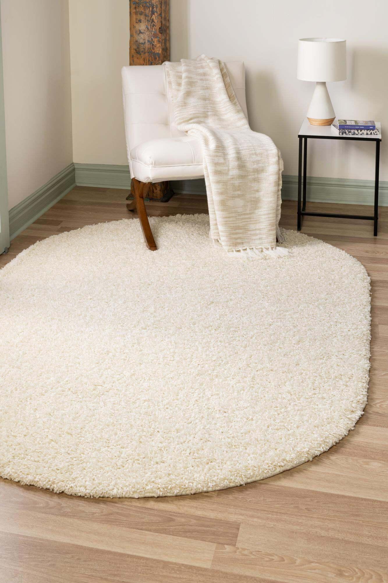 Unique Loom Indoor Rugs - Solid Shag Solid Oval 8x10 Oval Rug Snow White