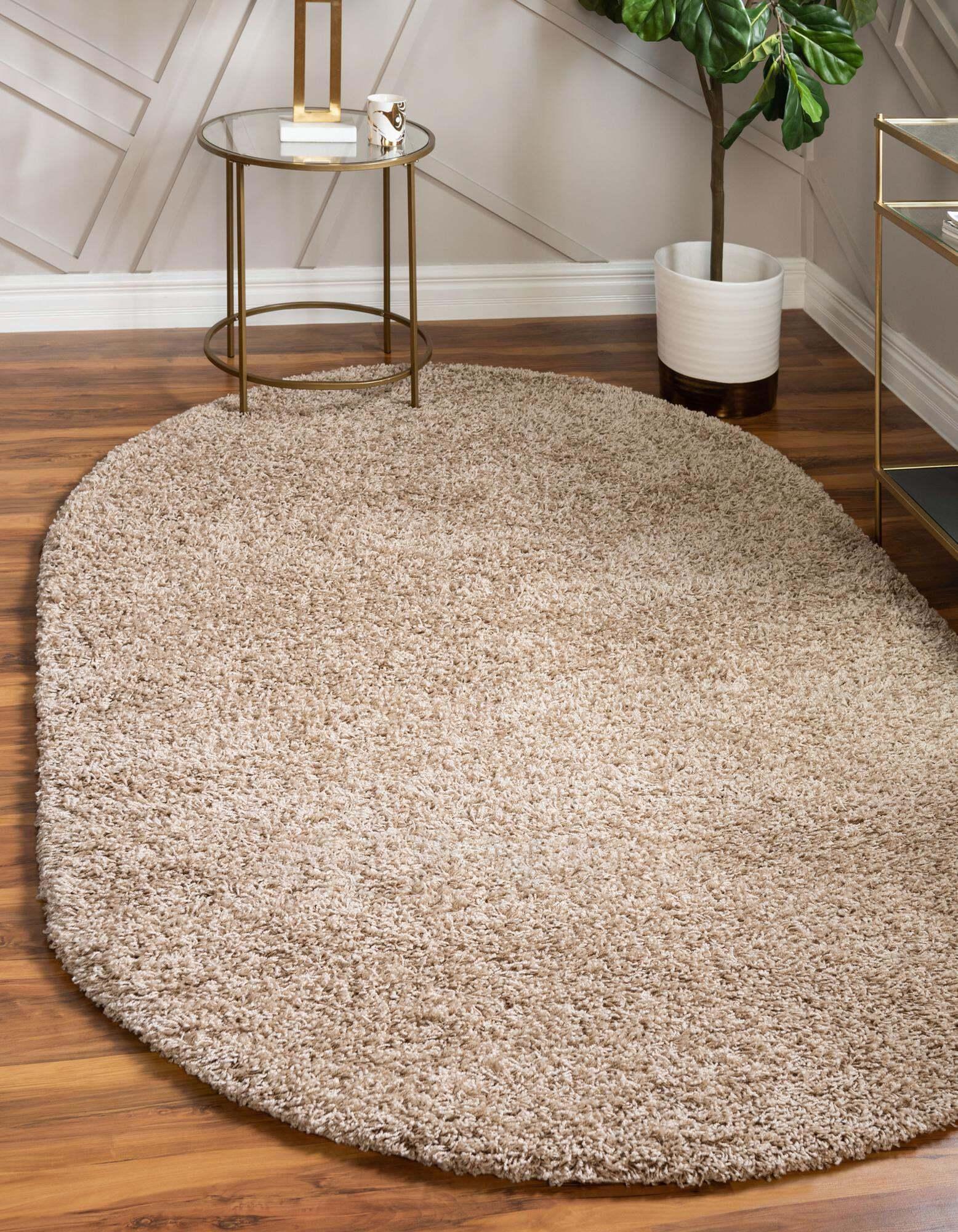 Unique Loom Indoor Rugs - Solid Shag Solid Oval 8x10 Oval Rug Taupe
