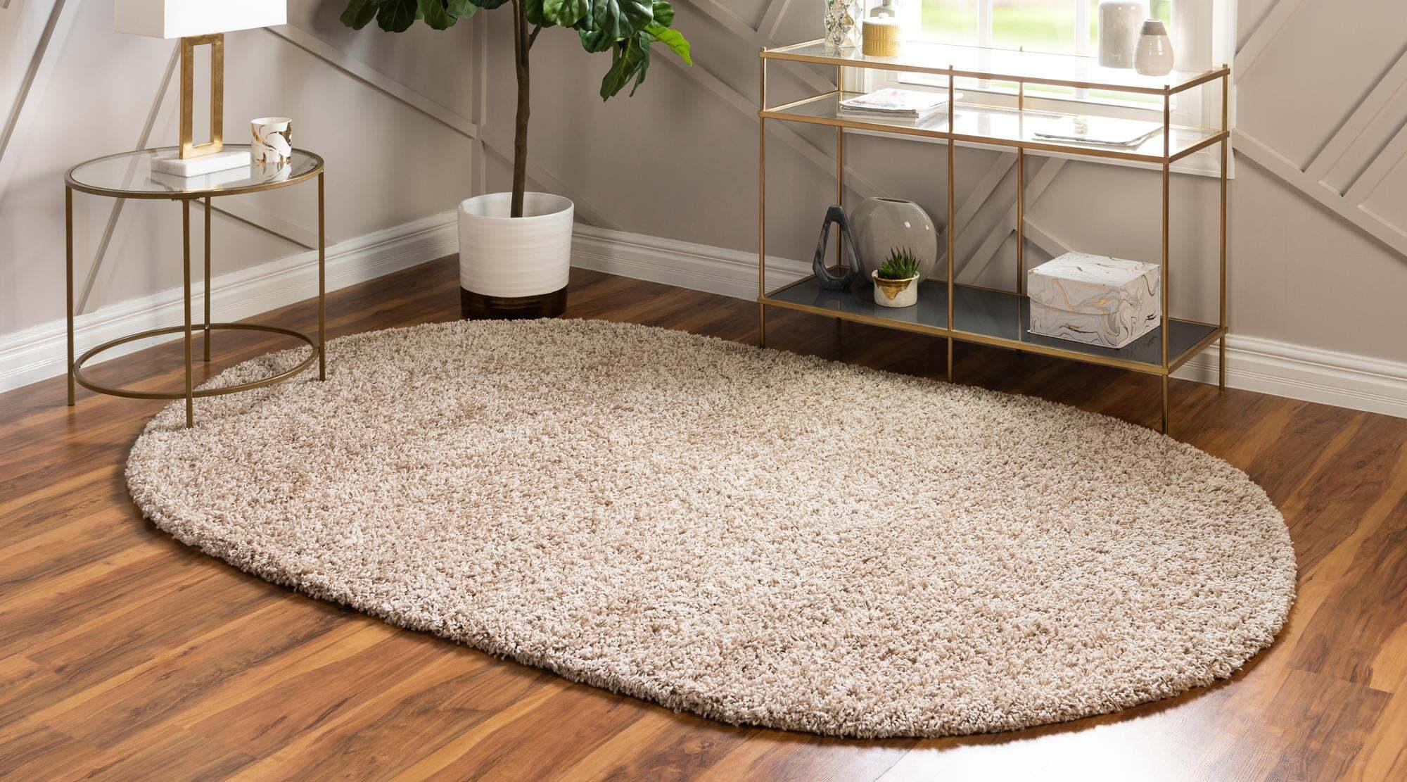 Unique Loom Indoor Rugs - Solid Shag Solid Oval 8x10 Oval Rug Taupe