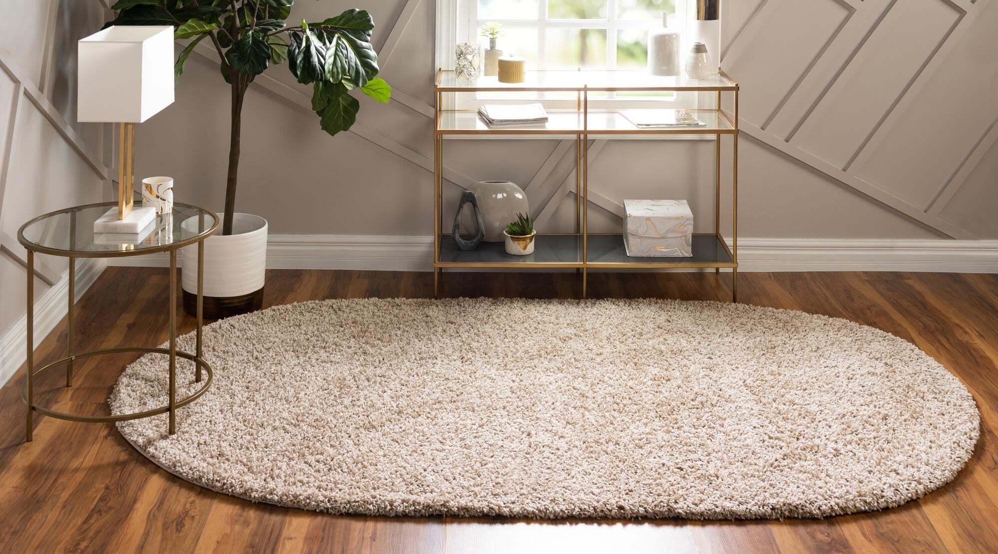 Unique Loom Indoor Rugs - Solid Shag Solid Oval 8x10 Oval Rug Taupe