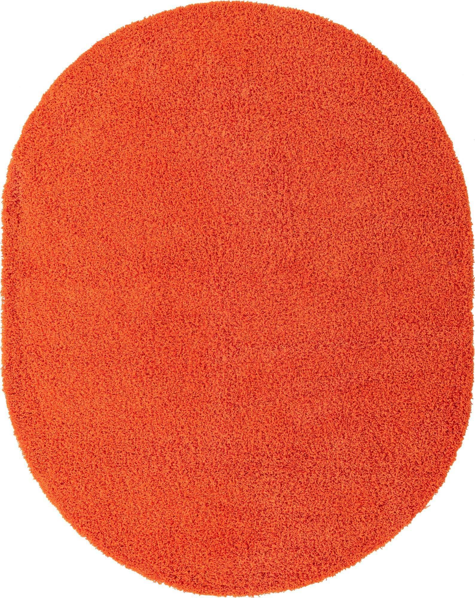 Unique Loom Indoor Rugs - Solid Shag Solid Oval 8x10 Oval Rug Tiger Orange