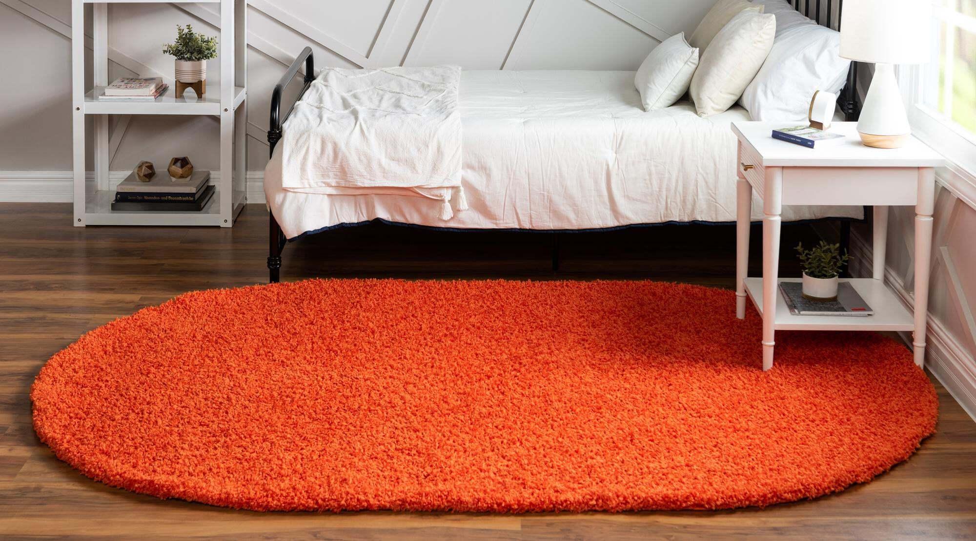 Unique Loom Indoor Rugs - Solid Shag Solid Oval 8x10 Oval Rug Tiger Orange