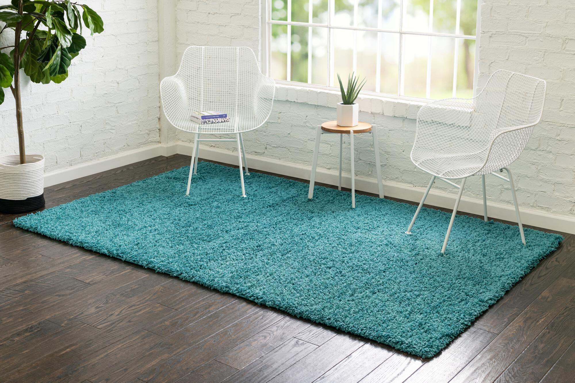 Unique Loom Indoor Rugs - Solid Shag Solid Rectangular 8x10 Rug Aqua Blue