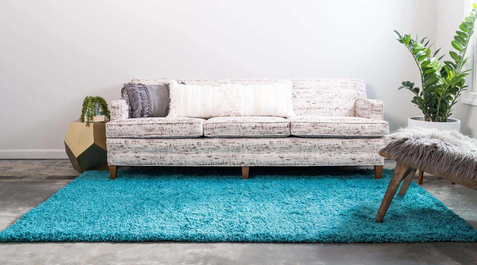 Unique Loom Indoor Rugs - Solid Shag Solid Rectangular 8x10 Rug Aqua Blue