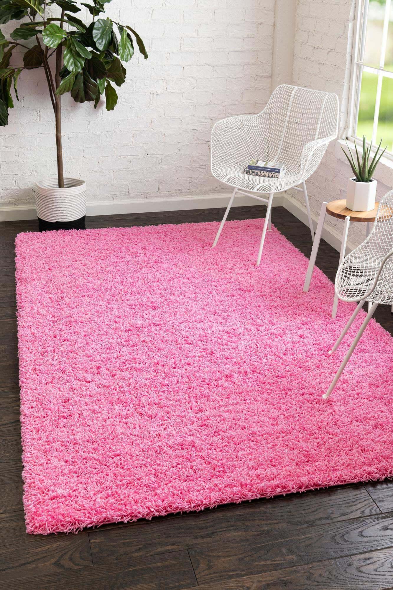 Unique Loom Indoor Rugs - Solid Shag Solid Rectangular 8x10 Rug Bubblegum Pink