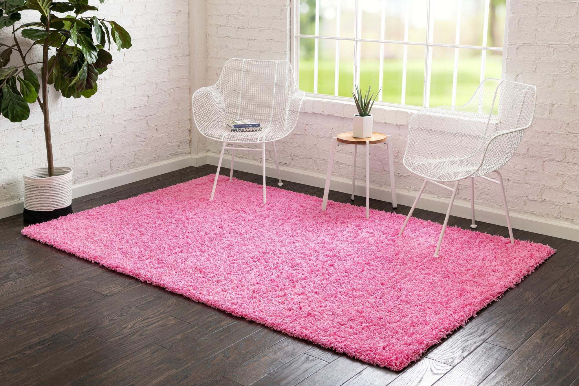 Unique Loom Indoor Rugs - Solid Shag Solid Rectangular 8x10 Rug Bubblegum Pink