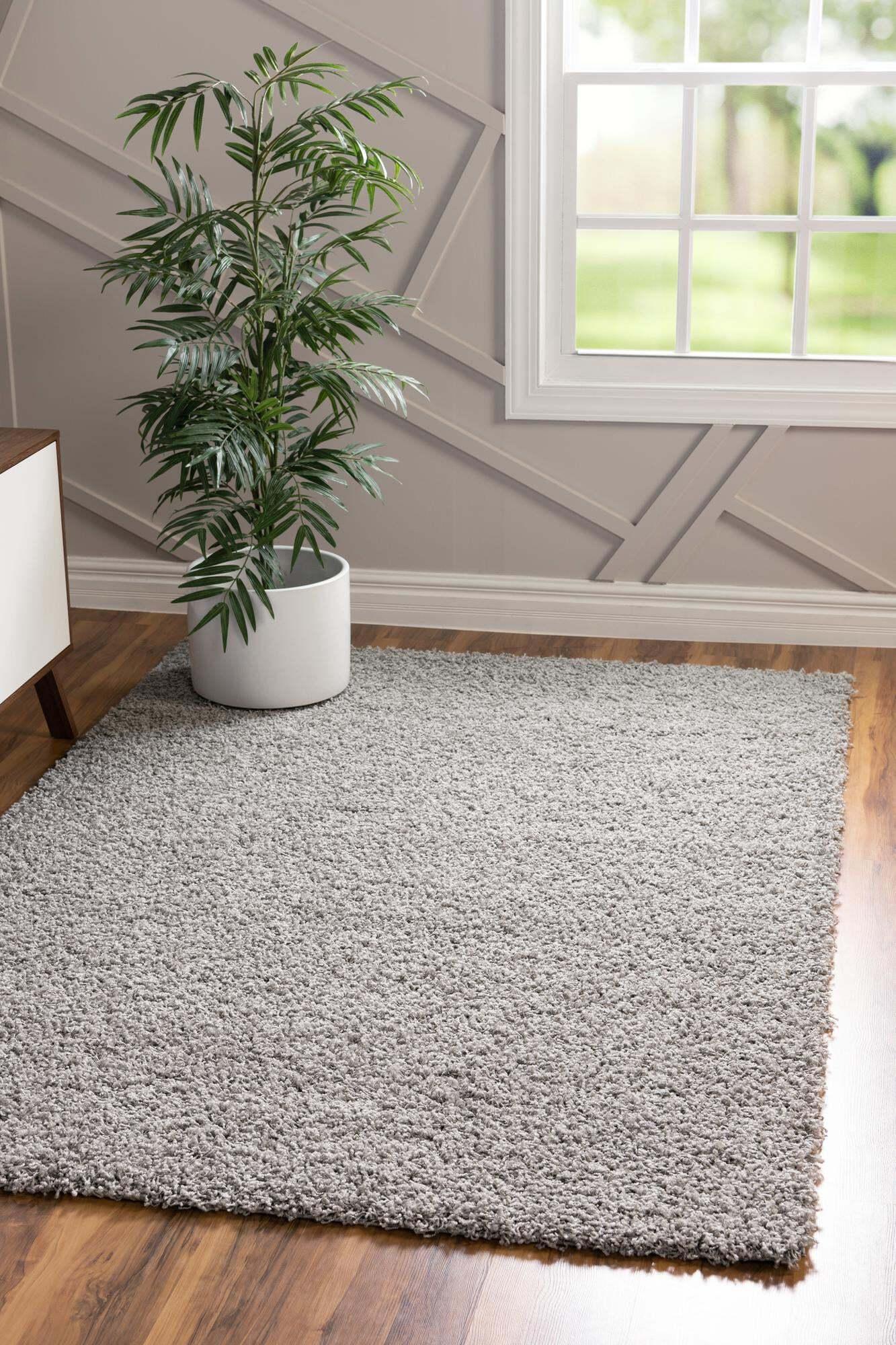 Unique Loom Indoor Rugs - Solid Shag Solid Rectangular 8x10 Rug Cloud Gray