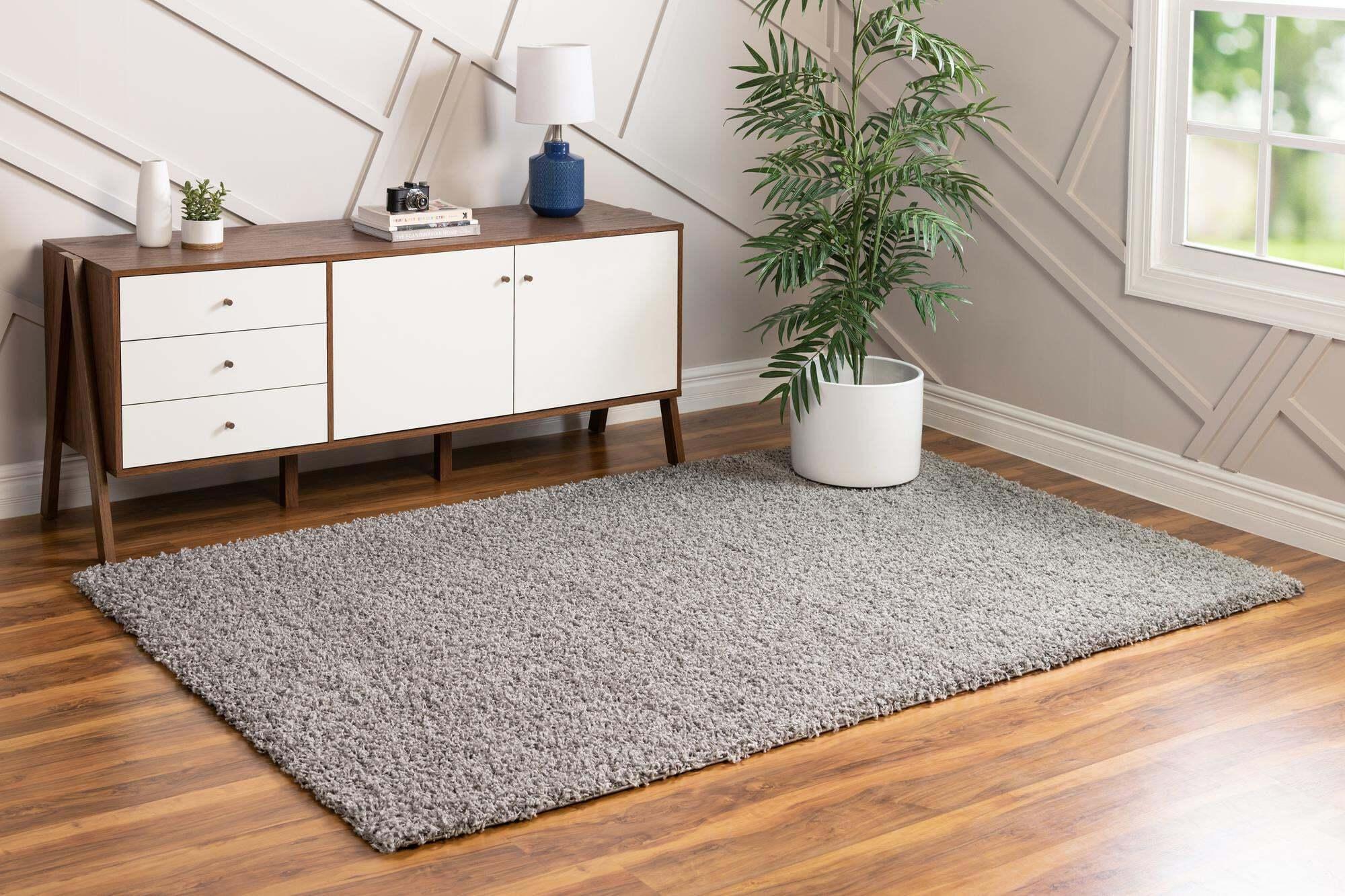 Unique Loom Indoor Rugs - Solid Shag Solid Rectangular 8x10 Rug Cloud Gray