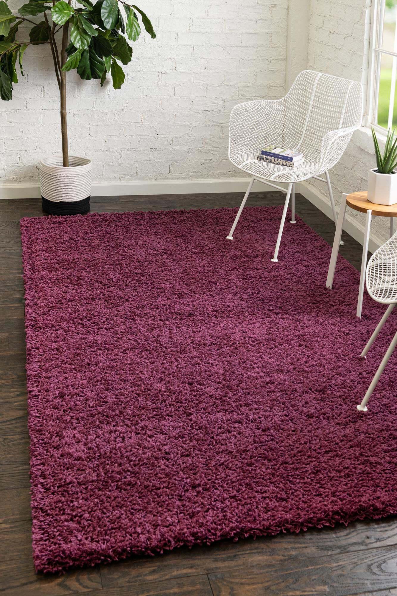 Unique Loom Indoor Rugs - Solid Shag Solid Rectangular 8x10 Rug Eggplant Purple