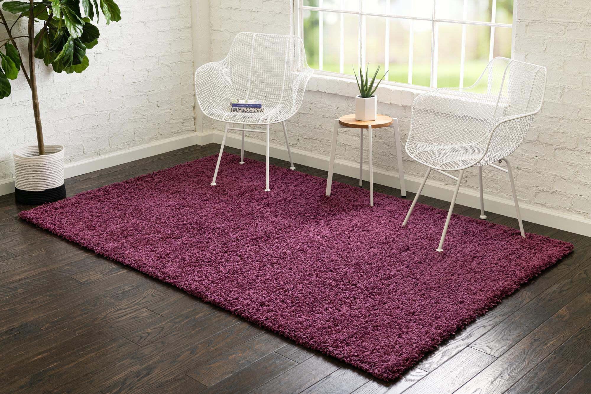Unique Loom Indoor Rugs - Solid Shag Solid Rectangular 8x10 Rug Eggplant Purple