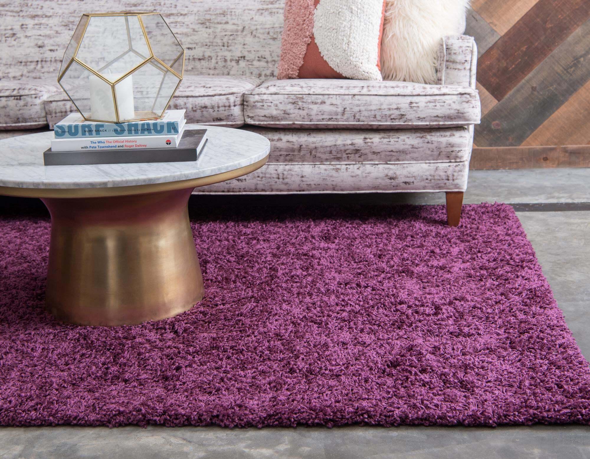 Unique Loom Indoor Rugs - Solid Shag Solid Rectangular 8x10 Rug Eggplant Purple