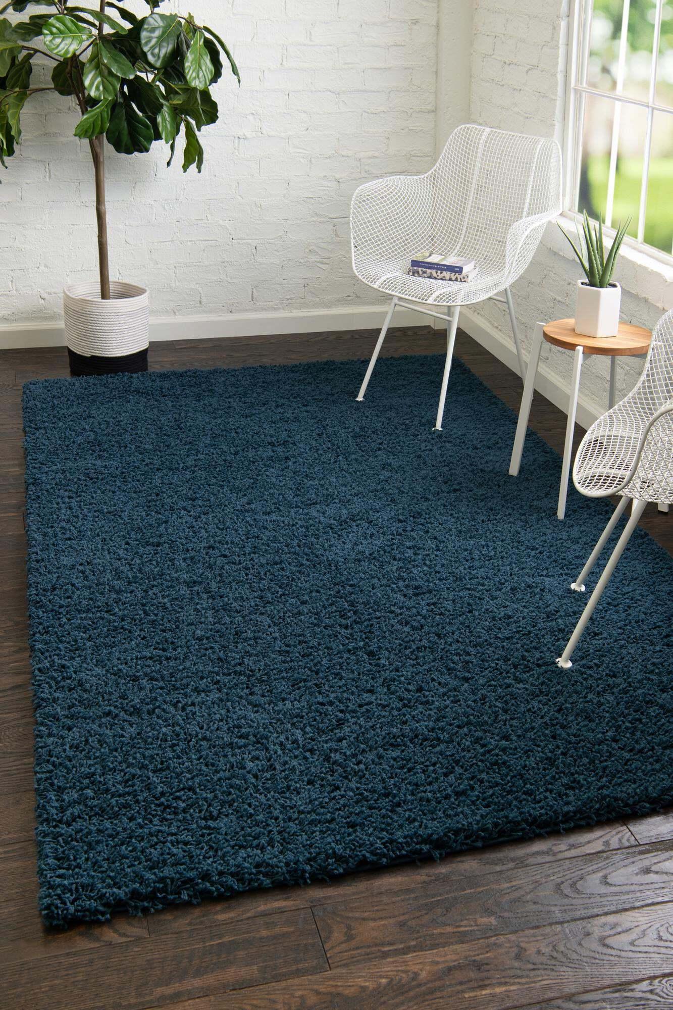 Unique Loom Indoor Rugs - Solid Shag Solid Rectangular 8x10 Rug Navy Blue