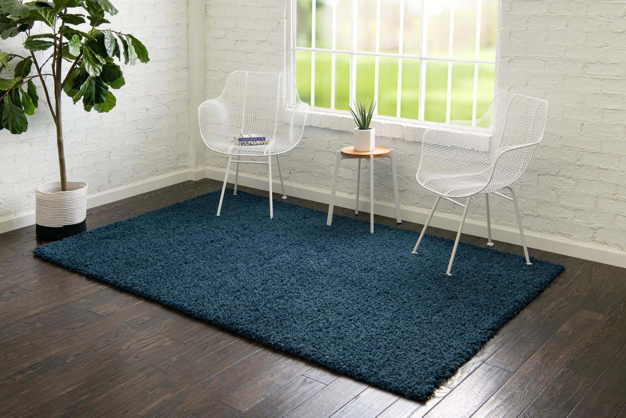 Unique Loom Indoor Rugs - Solid Shag Solid Rectangular 8x10 Rug Navy Blue