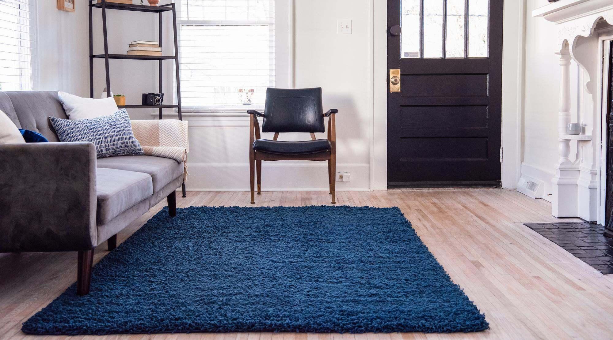 Unique Loom Indoor Rugs - Solid Shag Solid Rectangular 8x10 Rug Navy Blue