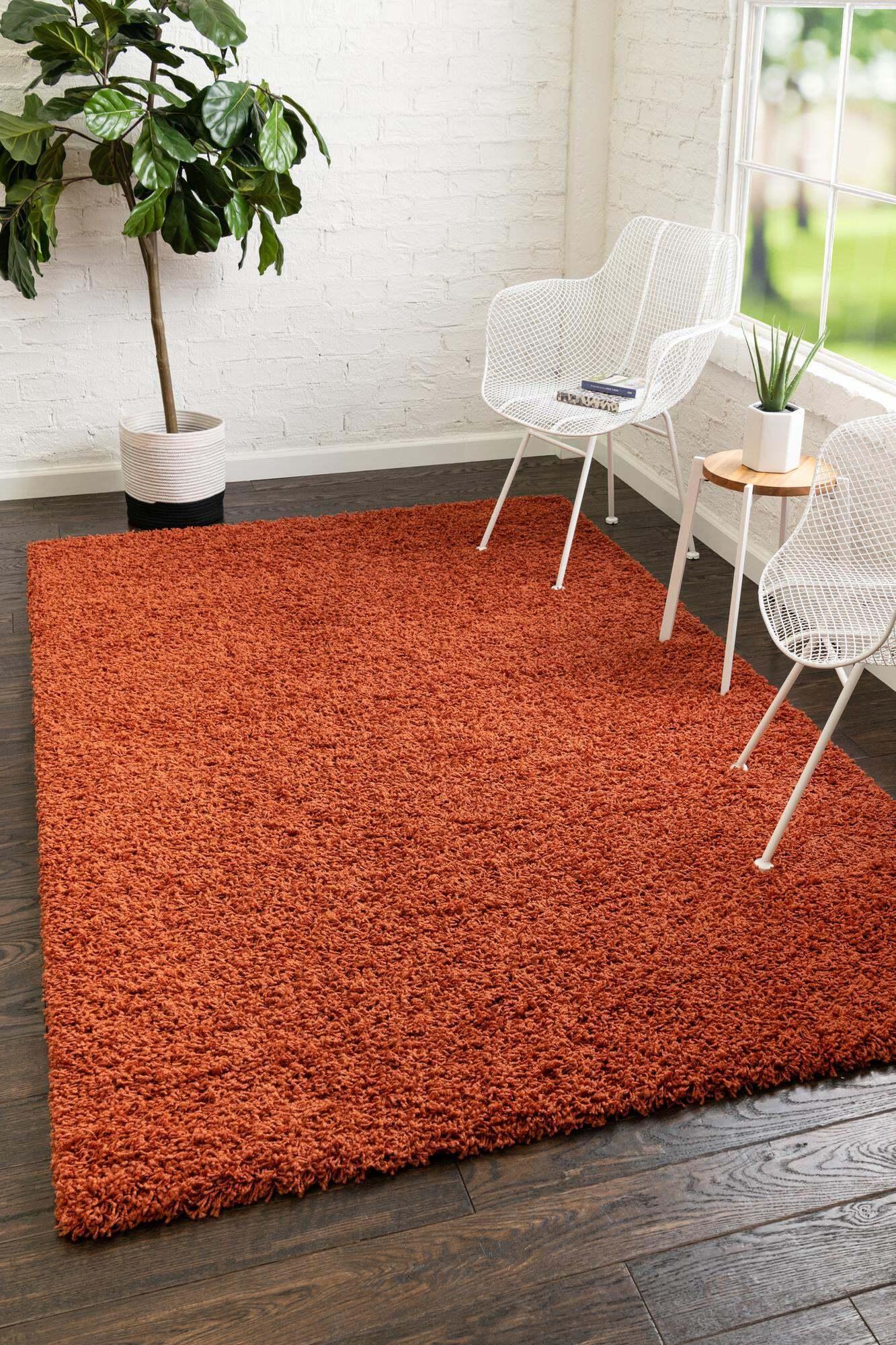 Unique Loom Indoor Rugs - Solid Shag Solid Rectangular 8x10 Rug Terracotta