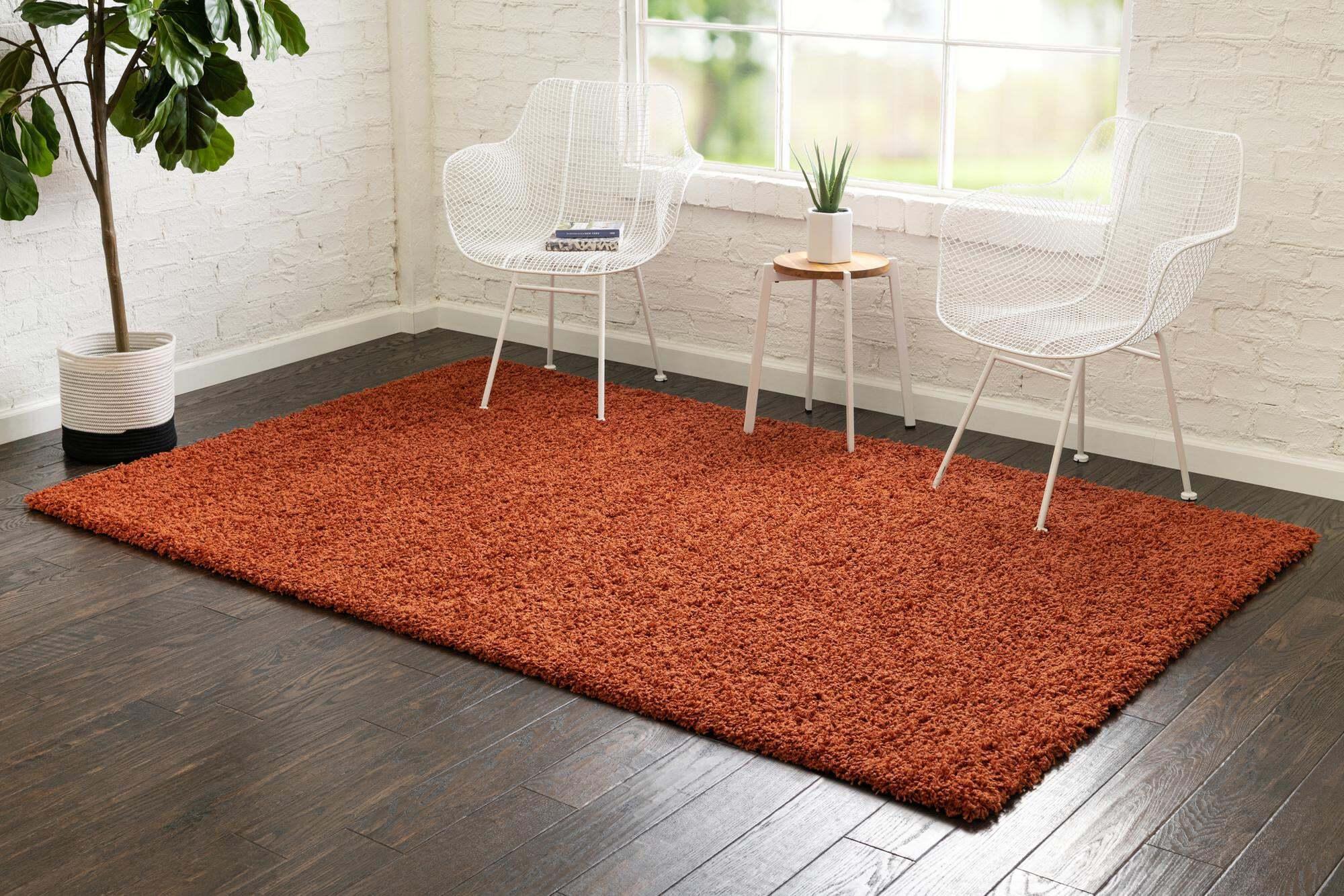 Unique Loom Indoor Rugs - Solid Shag Solid Rectangular 8x10 Rug Terracotta