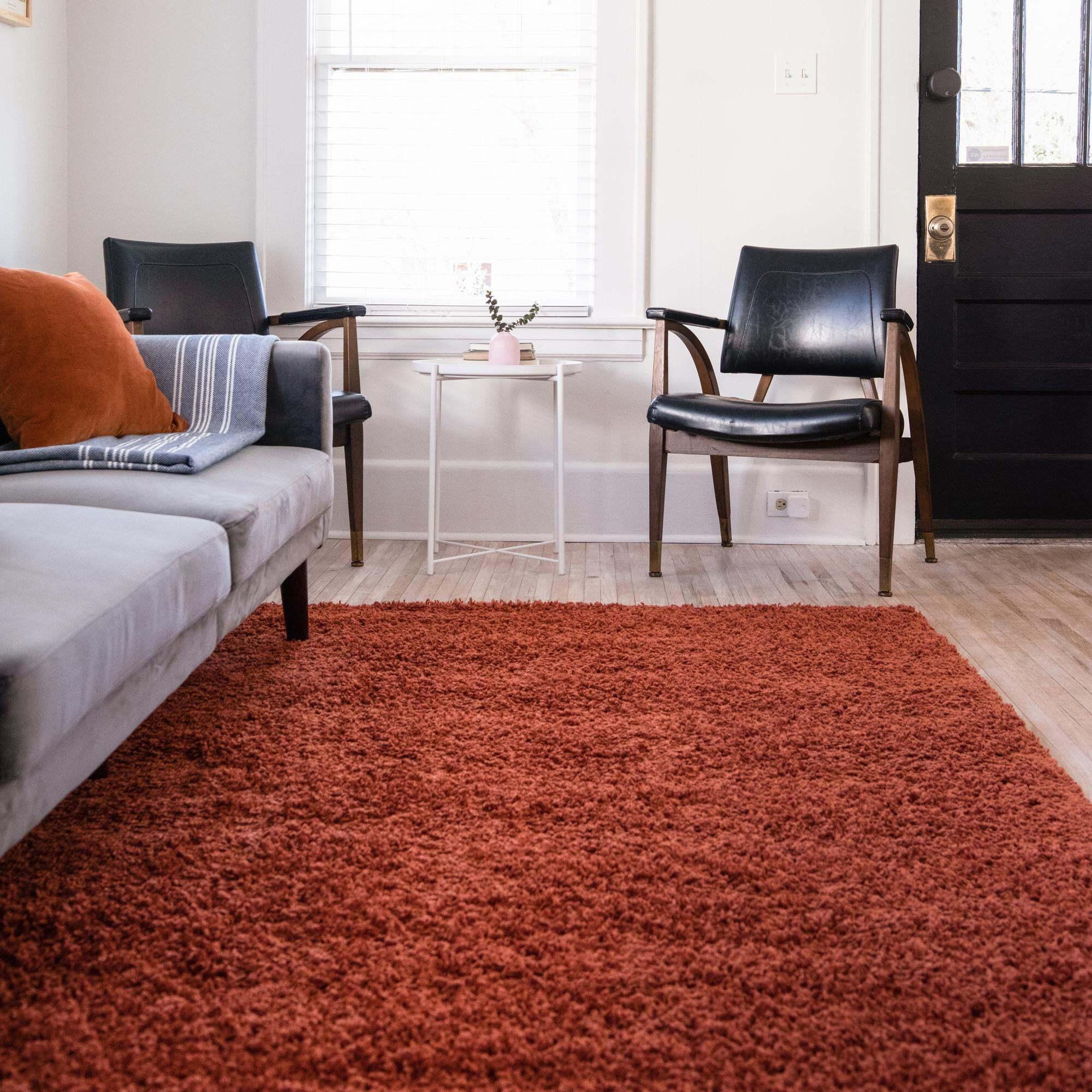 Unique Loom Indoor Rugs - Solid Shag Solid Rectangular 8x10 Rug Terracotta