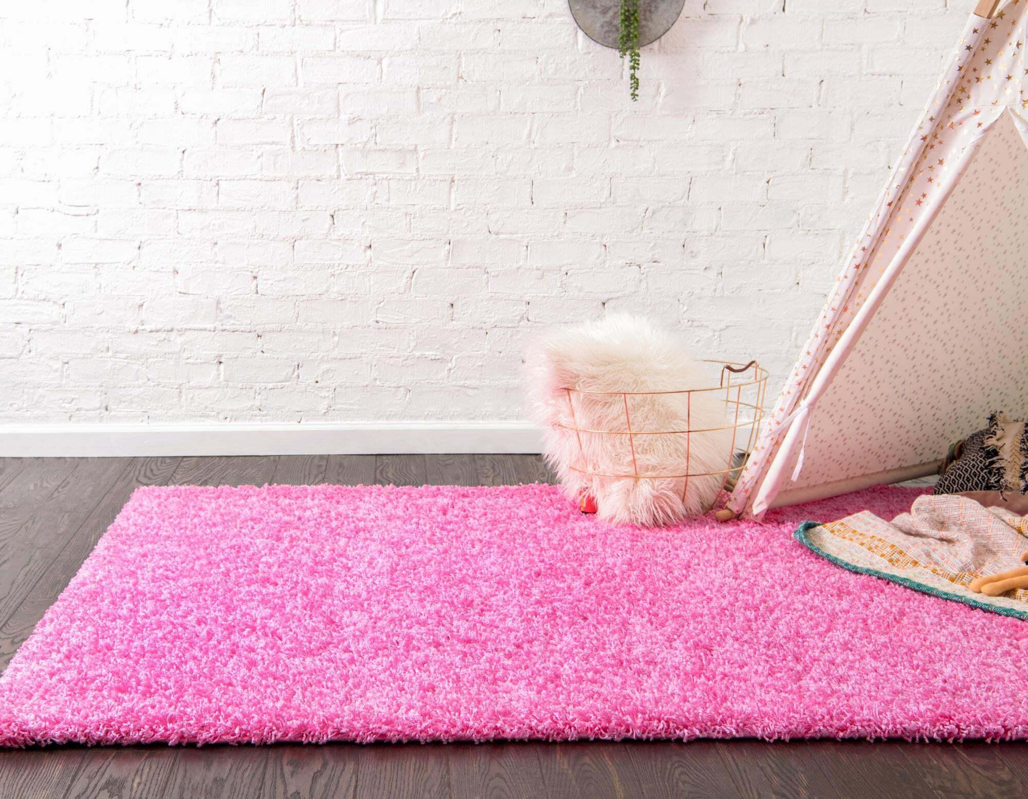 Unique Loom Indoor Rugs - Solid Shag Solid Rectangular 8x11 Rug Bubblegum Pink