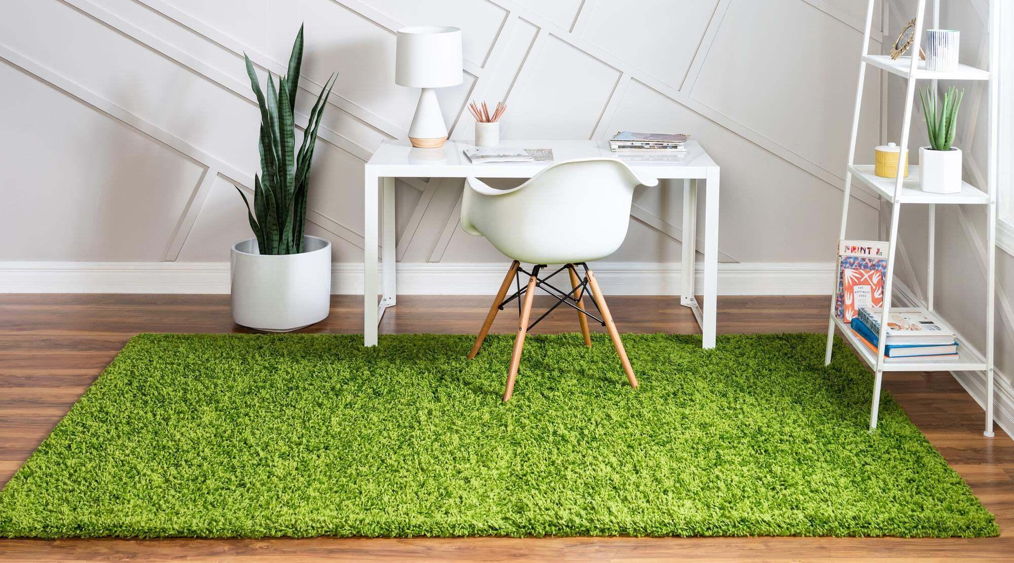 Unique Loom Indoor Rugs - Solid Shag Solid Rectangular 8x11 Rug Grass Green