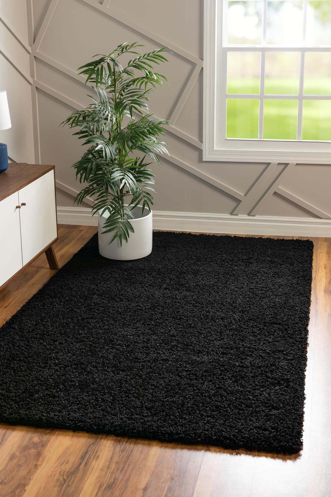 Unique Loom Indoor Rugs - Solid Shag Solid Rectangular 8x11 Rug Jet Black