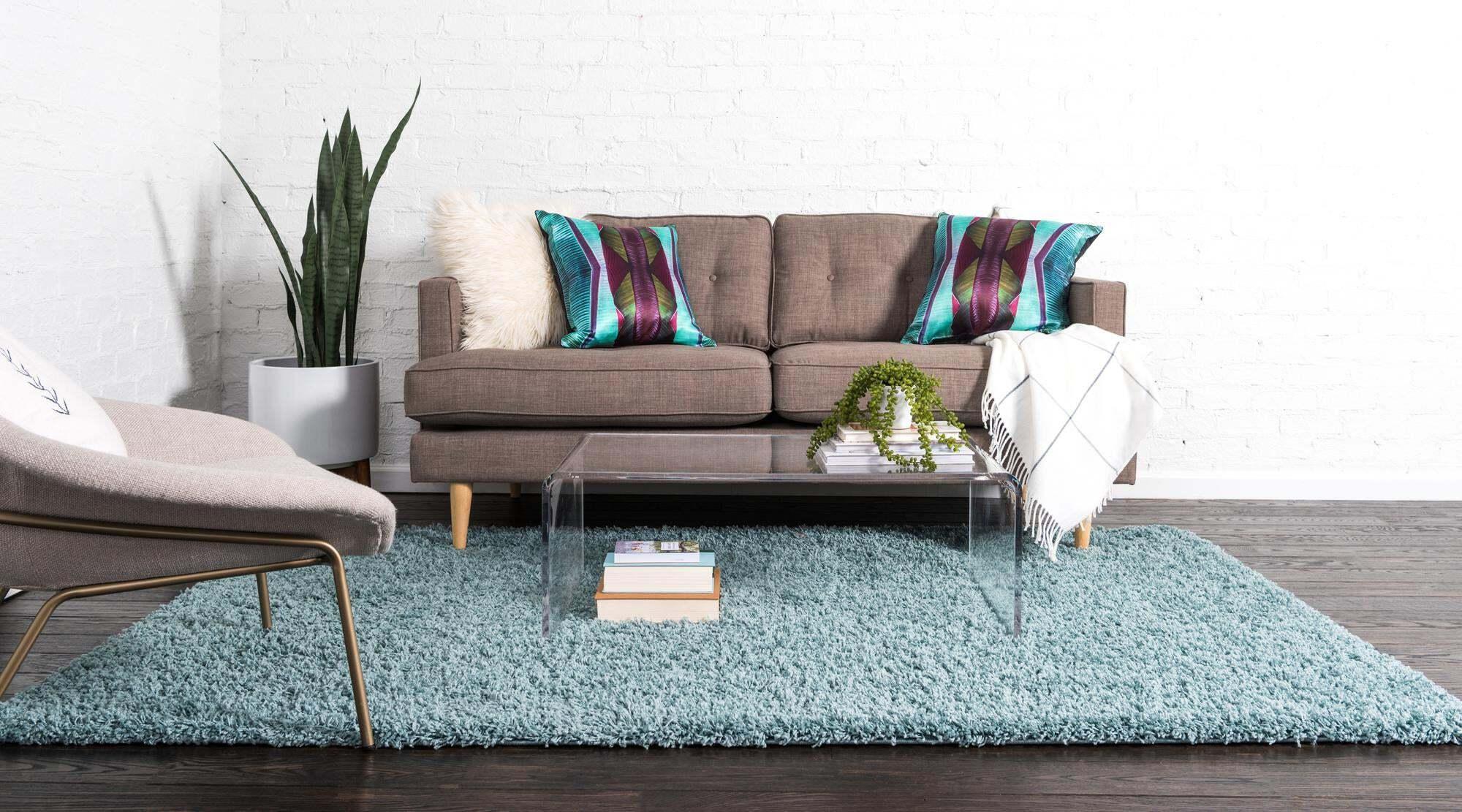 Unique Loom Indoor Rugs - Solid Shag Solid Rectangular 8x11 Rug Slate Blue