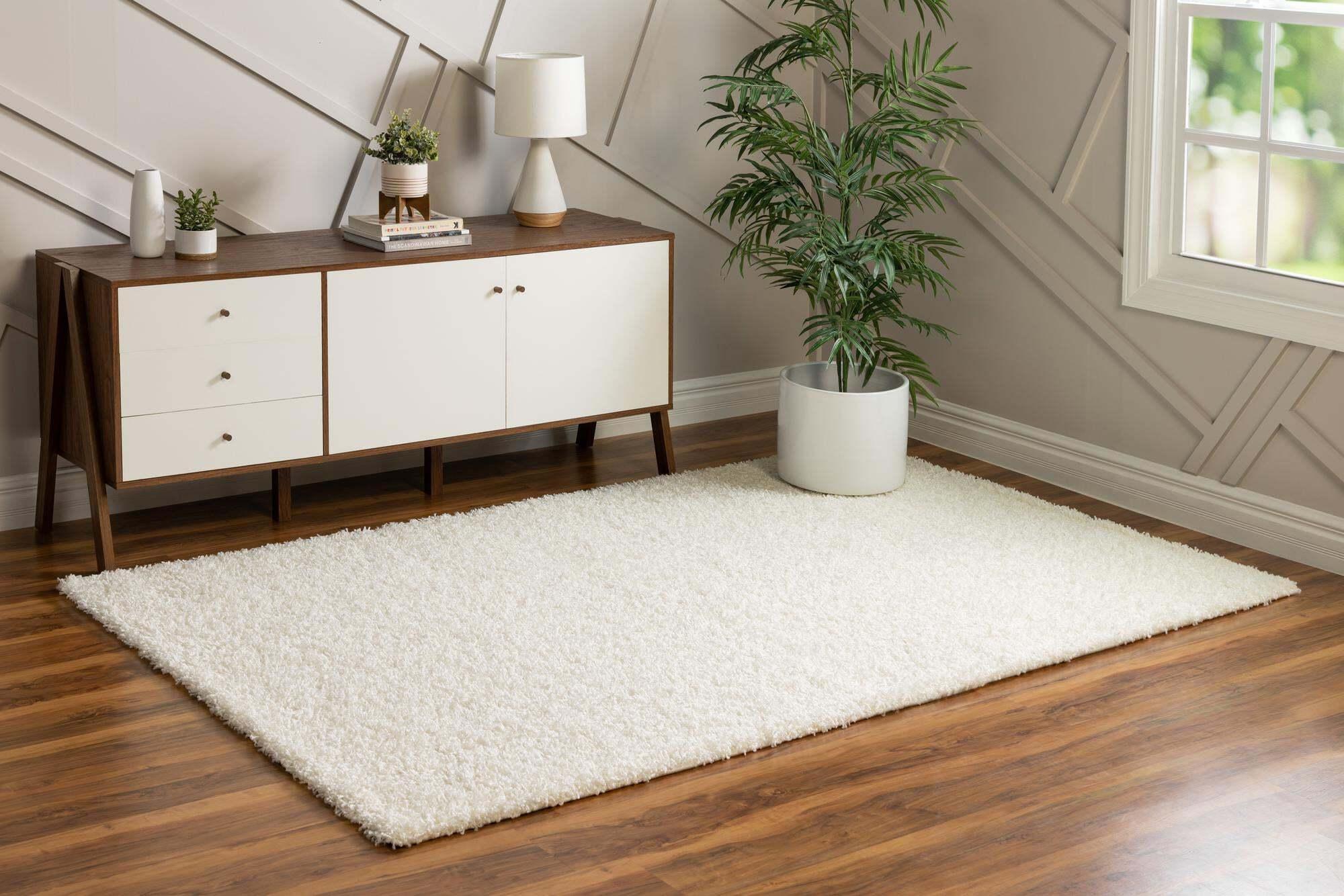 Shop Solid Shag Solid Rectangular 8x11 Rug Snow White, Indoor Rugs