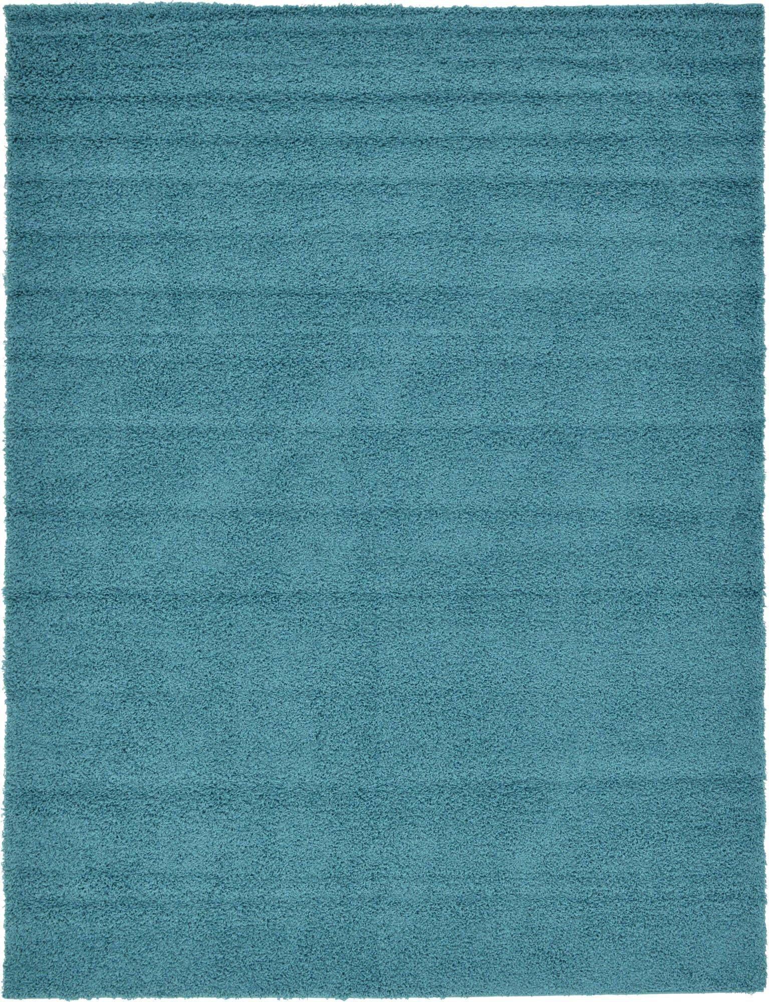 Unique Loom Indoor Rugs - Solid Shag Solid Rectangular 9x12 Rug Aqua Blue
