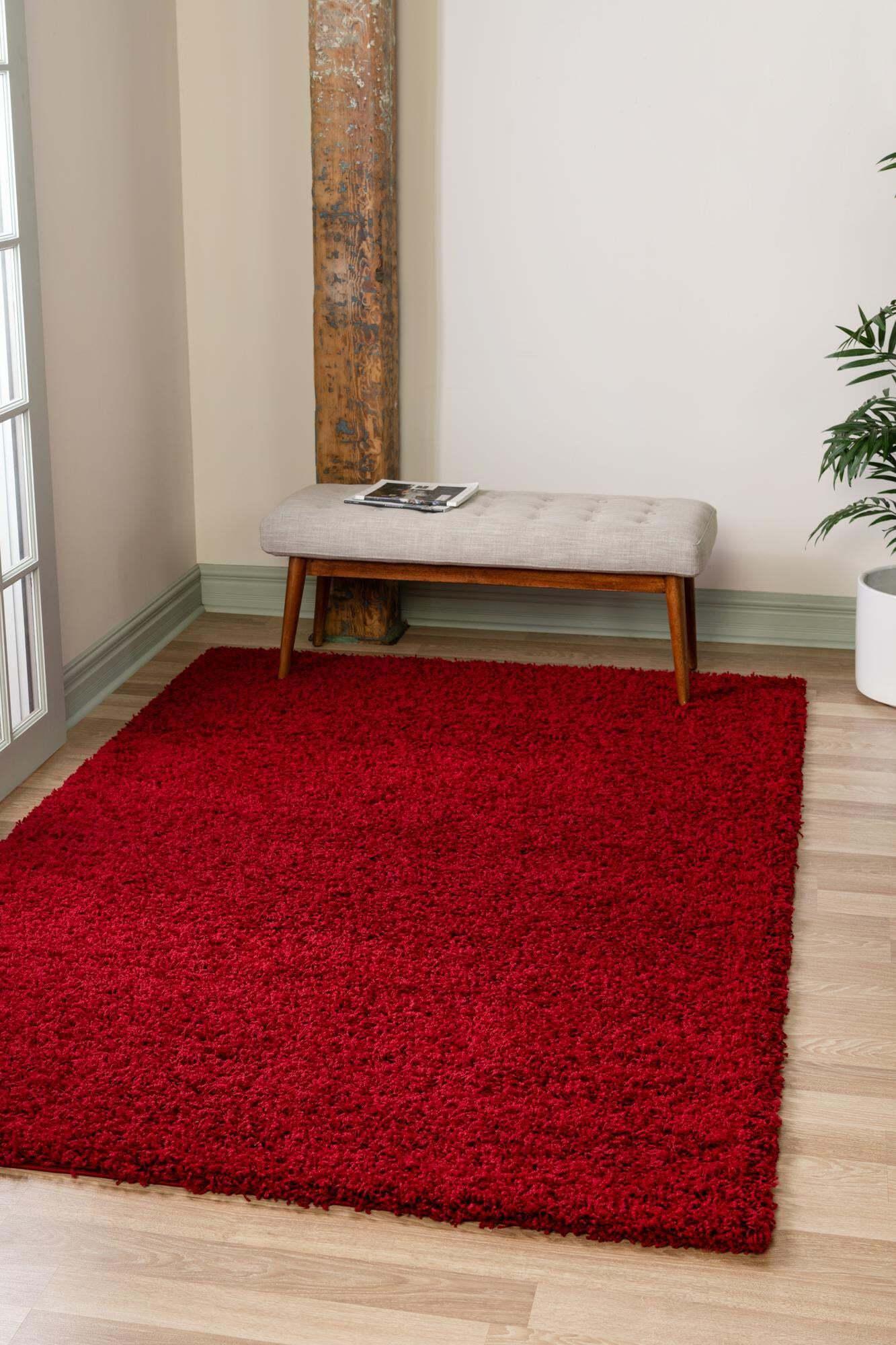 Unique Loom Indoor Rugs - Solid Shag Solid Rectangular 9x12 Rug Cherry Red