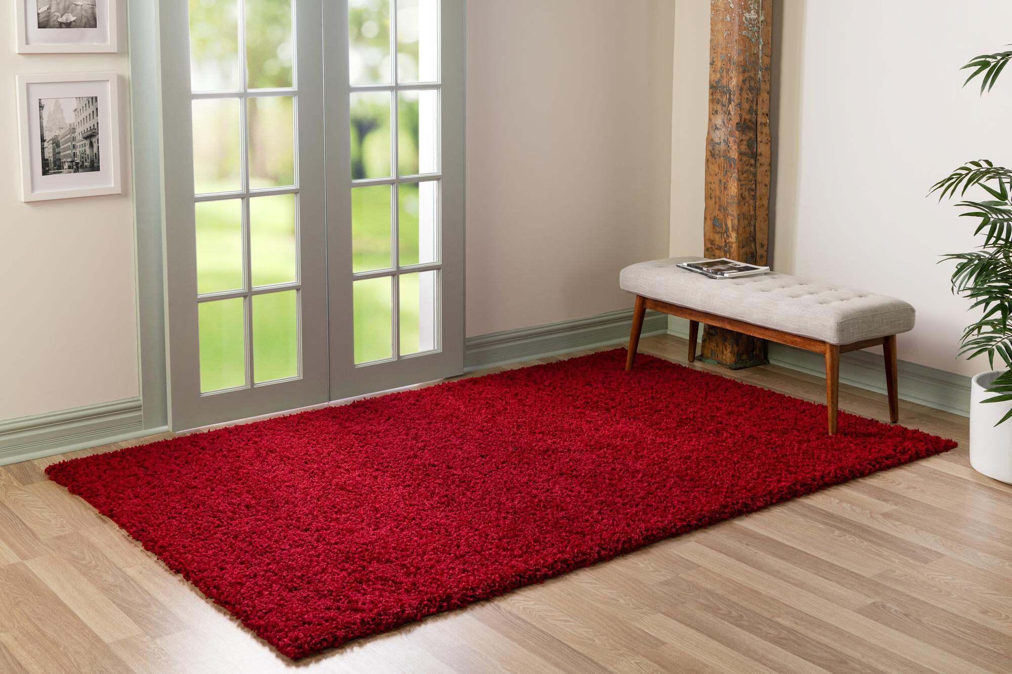 Unique Loom Indoor Rugs - Solid Shag Solid Rectangular 9x12 Rug Cherry Red