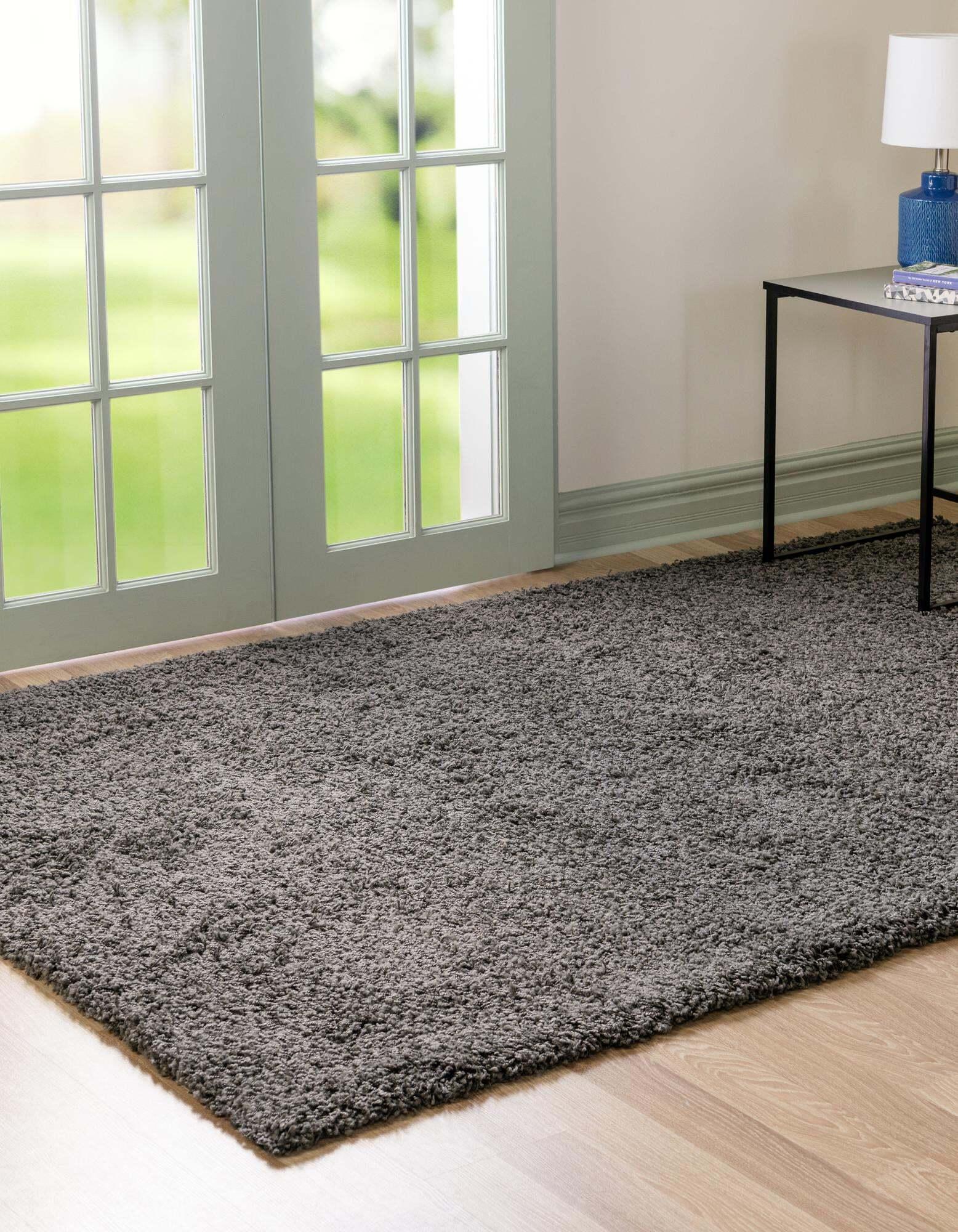 Unique Loom Indoor Rugs - Solid Shag Solid Rectangular 9x12 Rug Graphite Gray