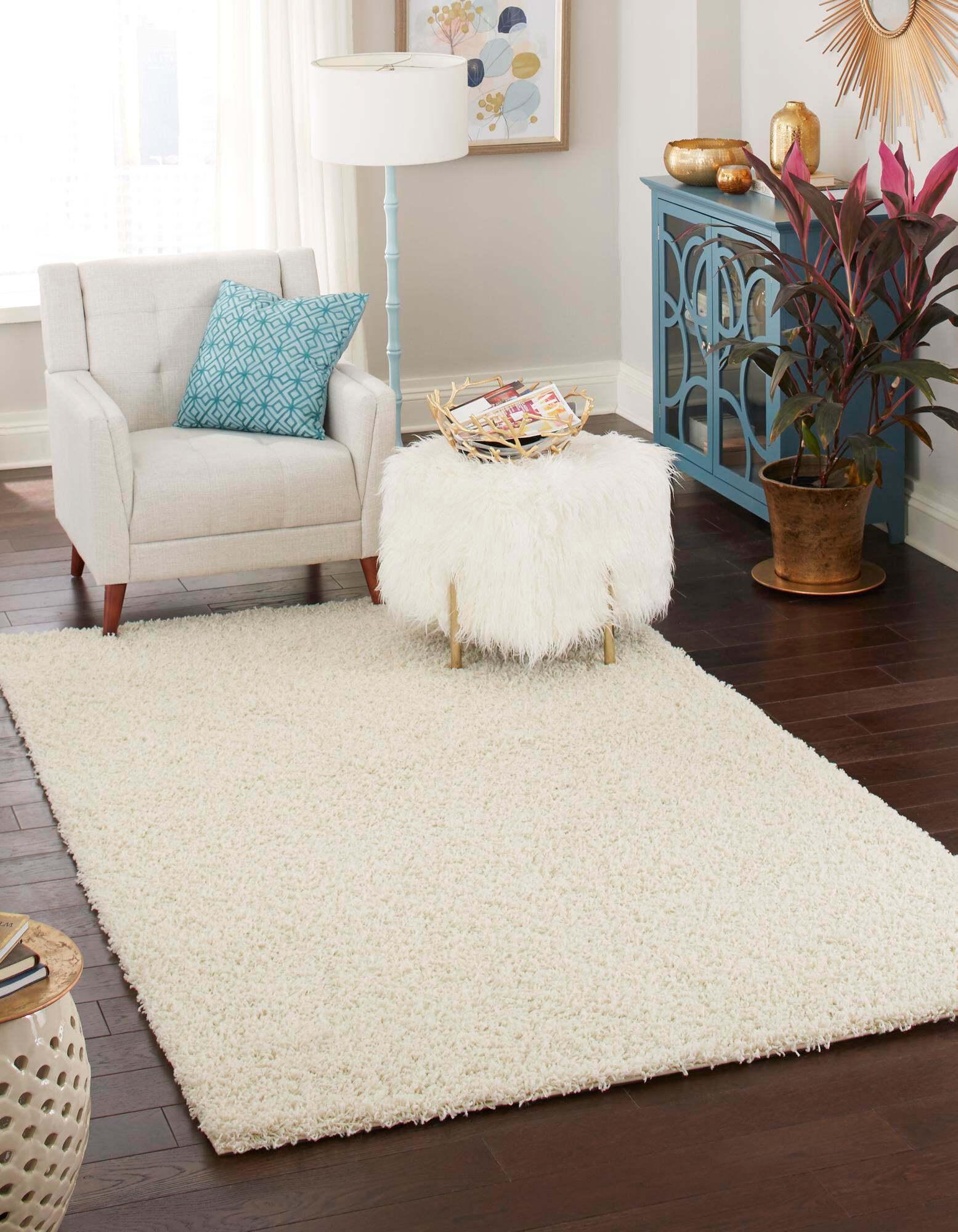 Unique Loom Indoor Rugs - Solid Shag Solid Rectangular 9x12 Rug Ivory