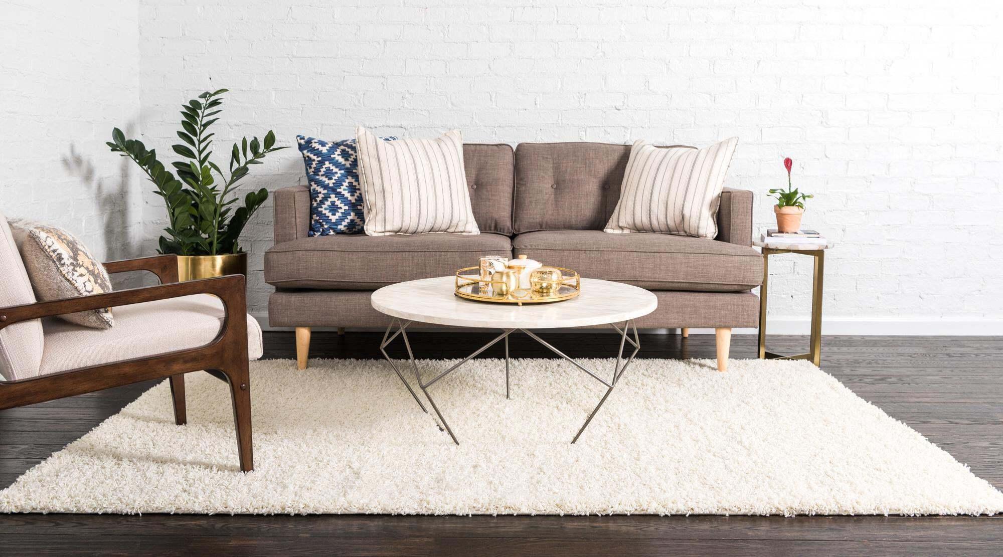 Unique Loom Indoor Rugs - Solid Shag Solid Rectangular 9x12 Rug Ivory