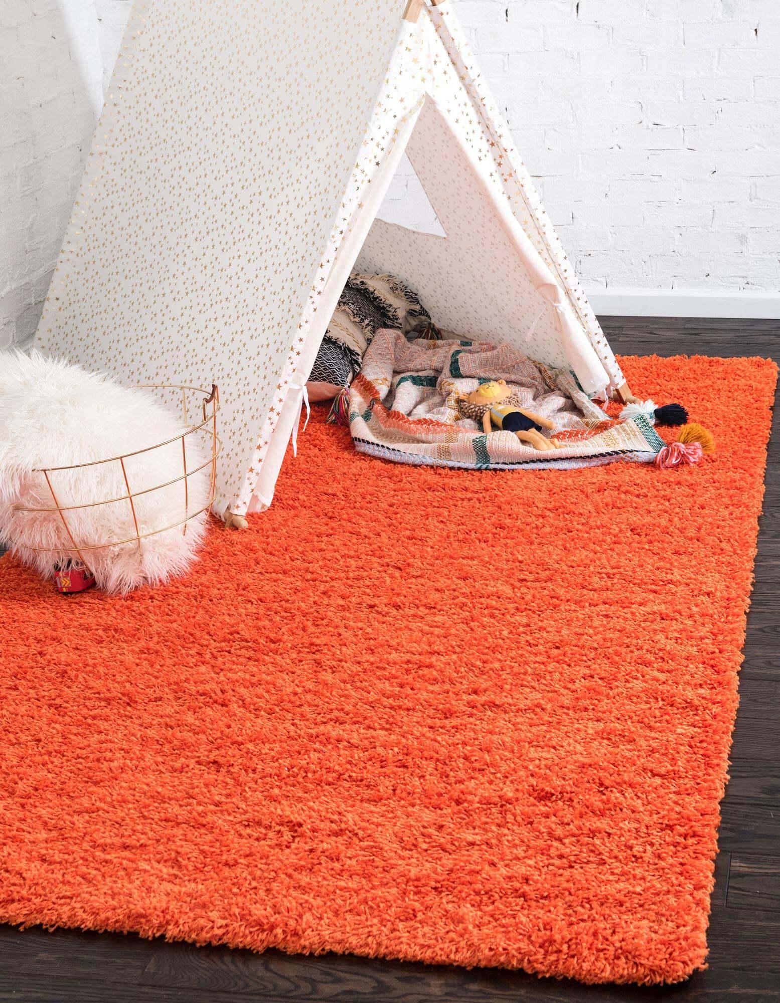 Unique Loom Indoor Rugs - Solid Shag Solid Rectangular 9x12 Rug Tiger Orange