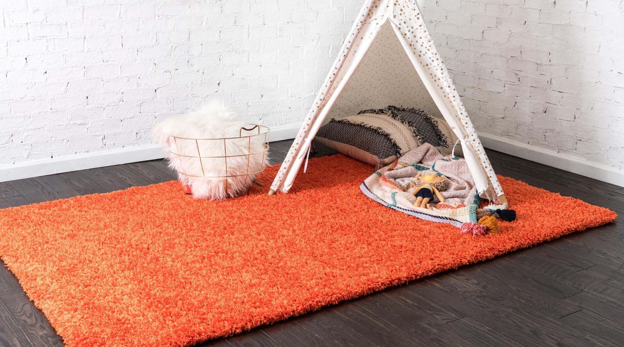 Unique Loom Indoor Rugs - Solid Shag Solid Rectangular 9x12 Rug Tiger Orange