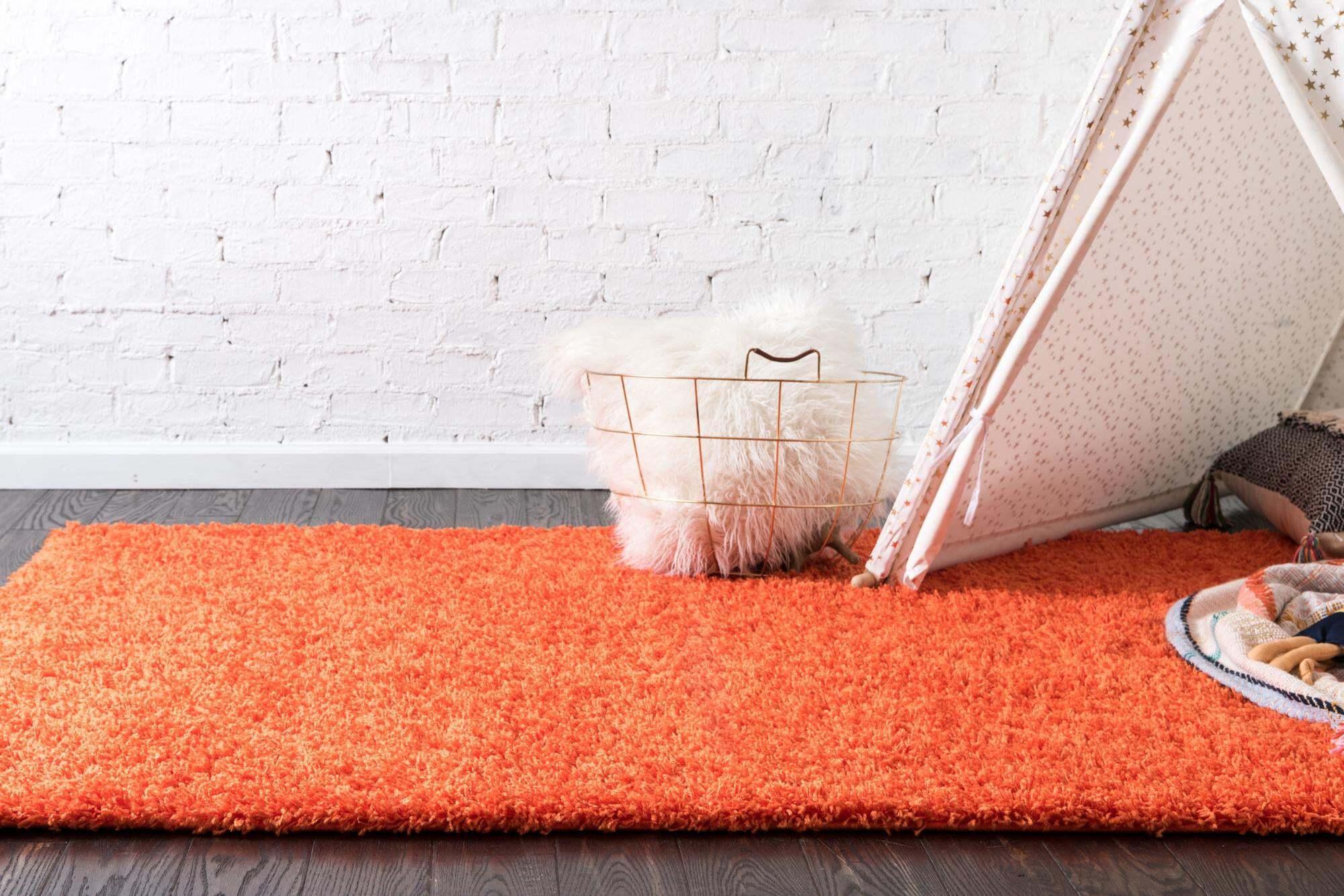 Unique Loom Indoor Rugs - Solid Shag Solid Rectangular 9x12 Rug Tiger Orange