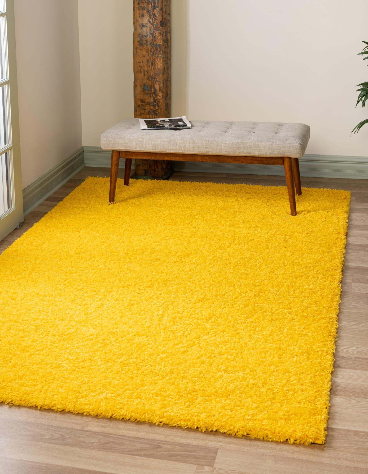 Unique Loom Indoor Rugs - Solid Shag Solid Rectangular 9x12 Rug Tuscan Yellow