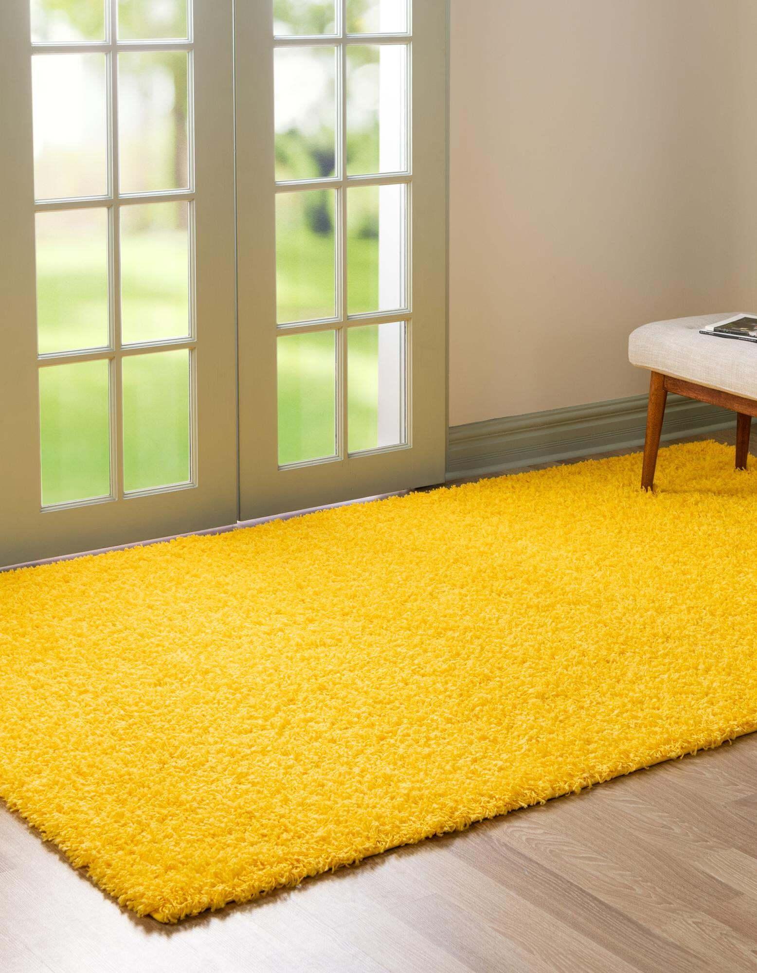 Unique Loom Indoor Rugs - Solid Shag Solid Rectangular 9x12 Rug Tuscan Yellow