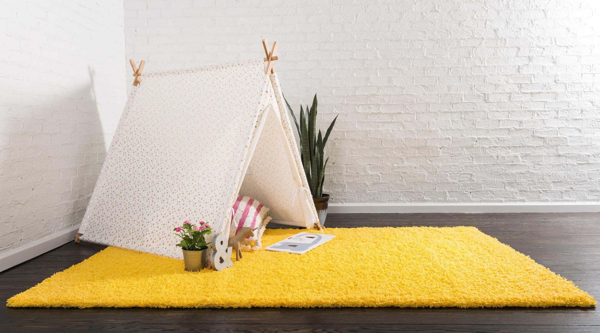 Unique Loom Indoor Rugs - Solid Shag Solid Rectangular 9x12 Rug Tuscan Yellow