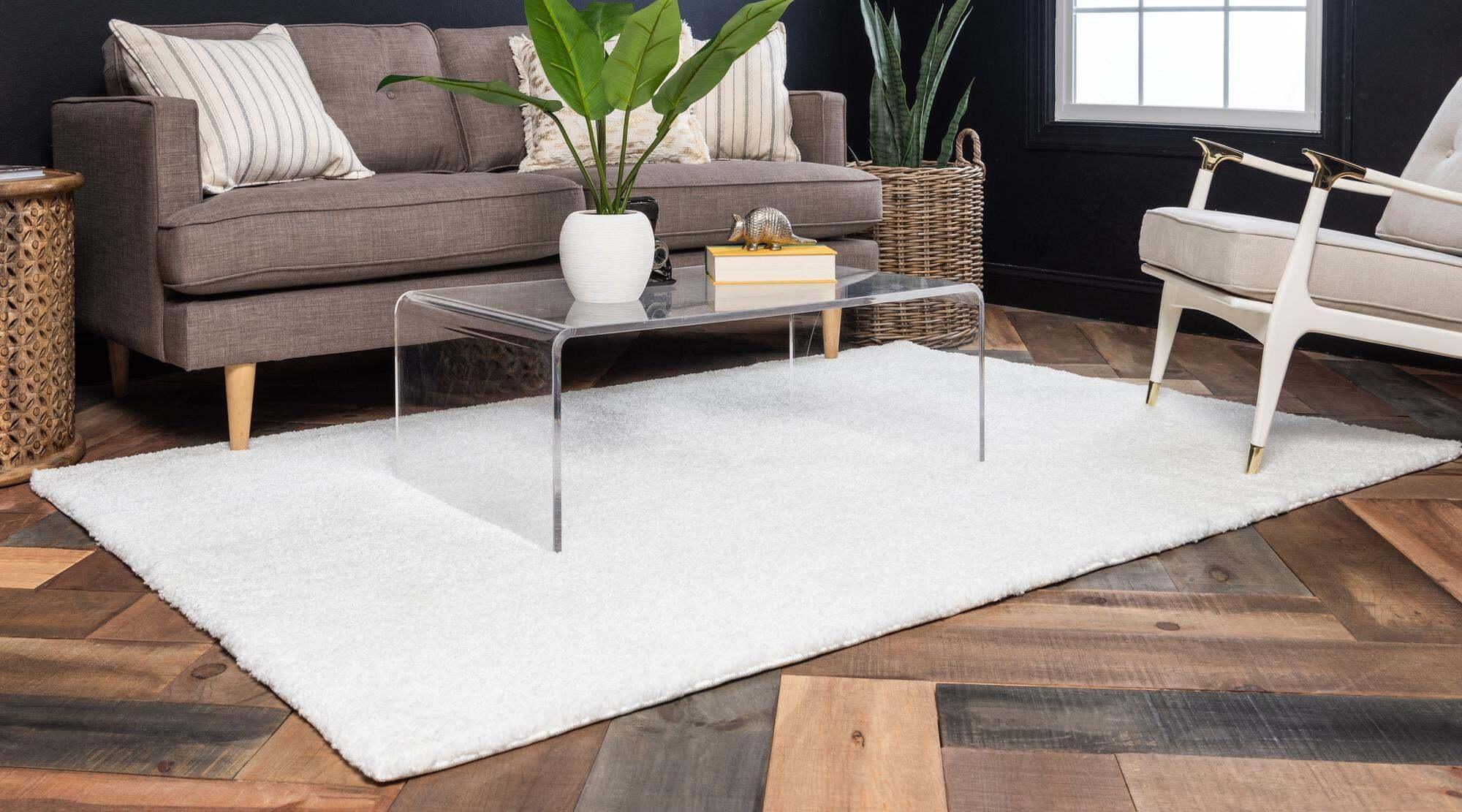 Unique Loom Indoor Rugs - Solo Solid Rectangular 8x10 Rug Snow White