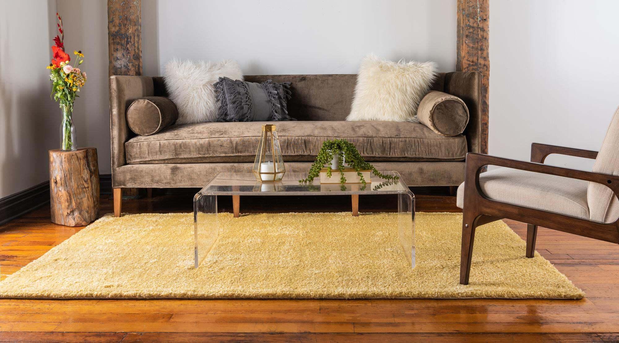 Unique Loom Indoor Rugs - Solo Solid Rectangular 8x10 Rug Yellow