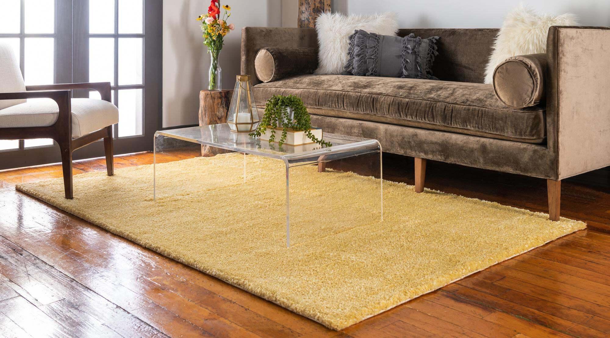 Unique Loom Indoor Rugs - Solo Solid Rectangular 8x10 Rug Yellow