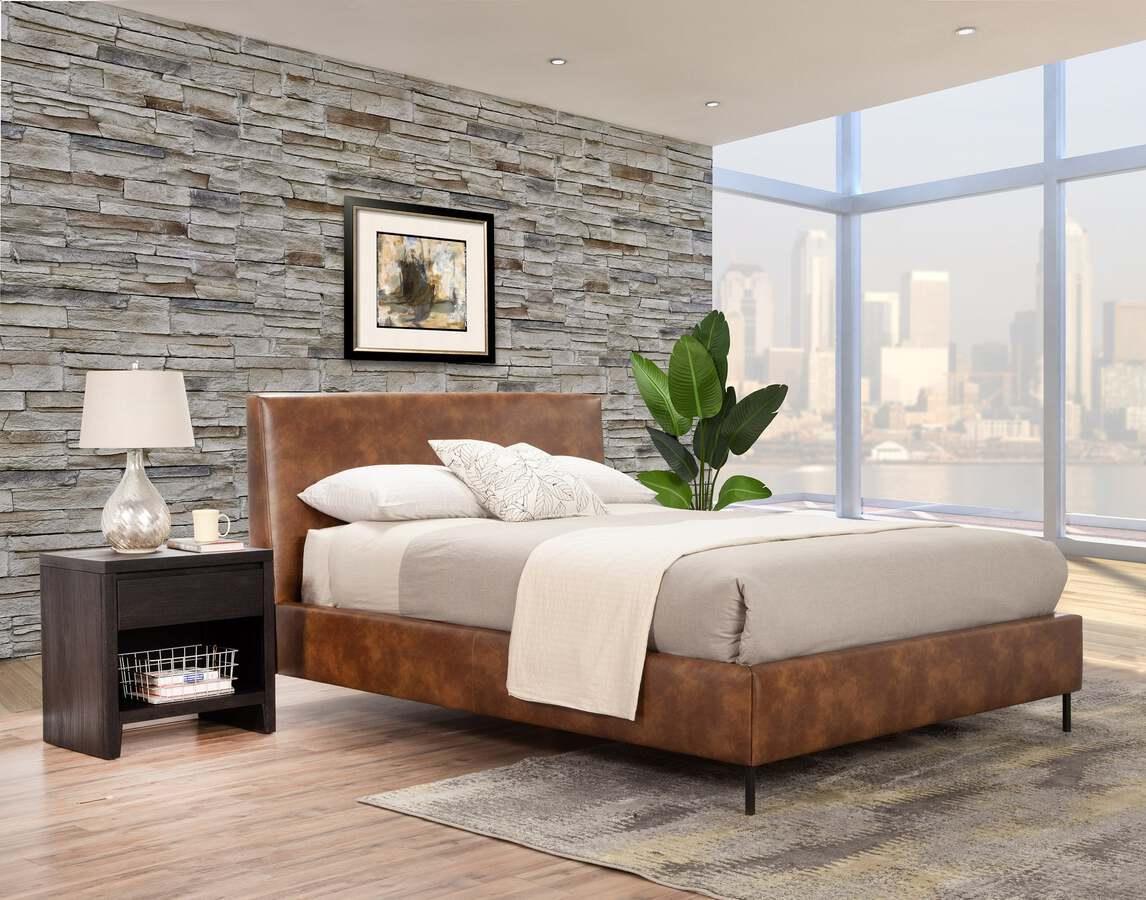Alpine Furniture Beds - Sophia Full Faux Leather Platform Bed, Brown