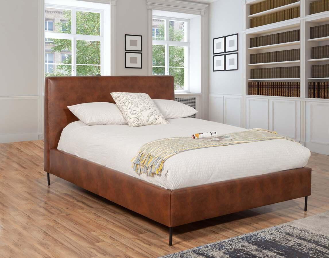Alpine Furniture Beds - Sophia Full Faux Leather Platform Bed, Brown